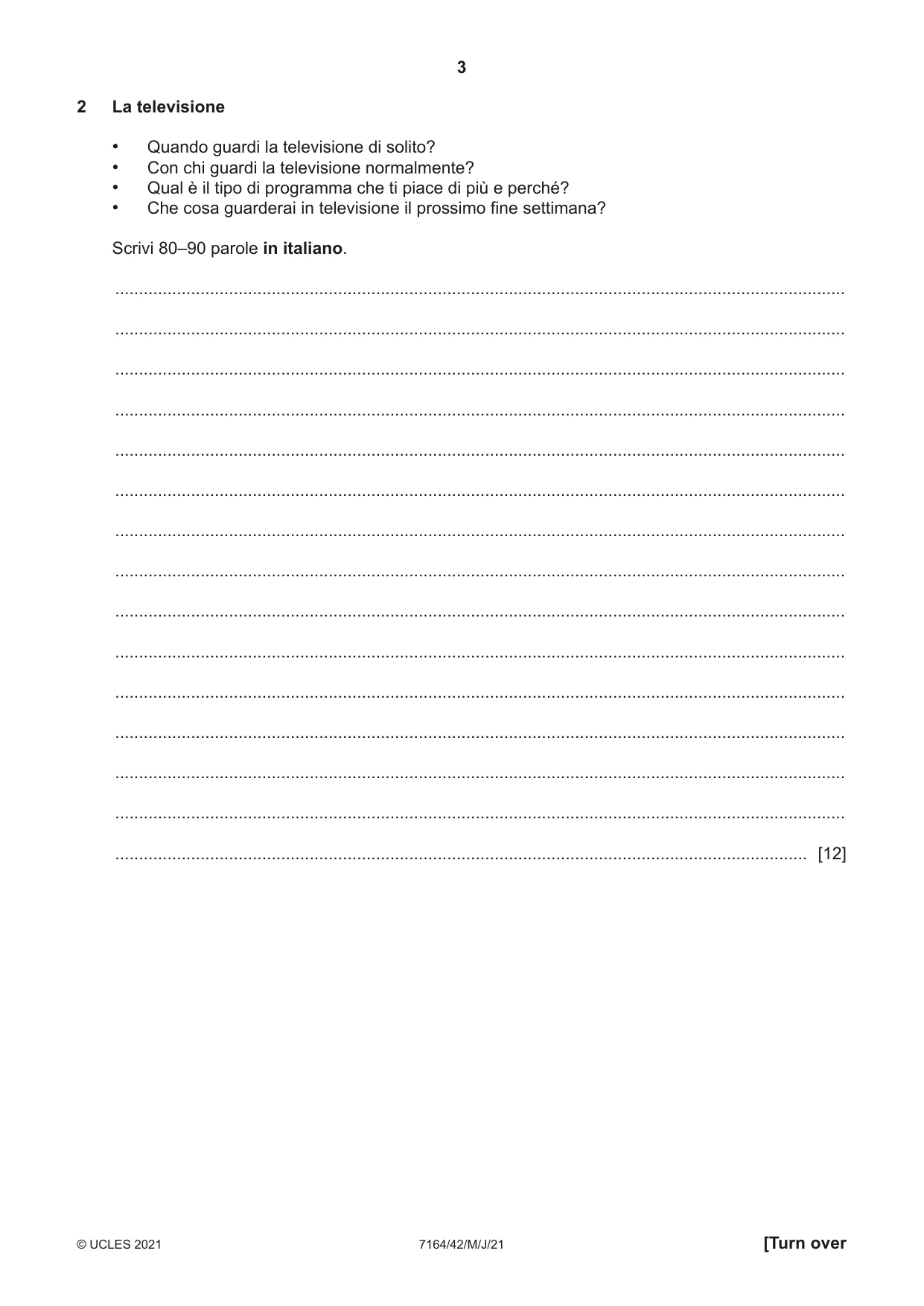 Cambridge IGCSE Italian (9-1) 7164 2021 May/June Paper 4 · Variant 2 question paper, page 3 of 8