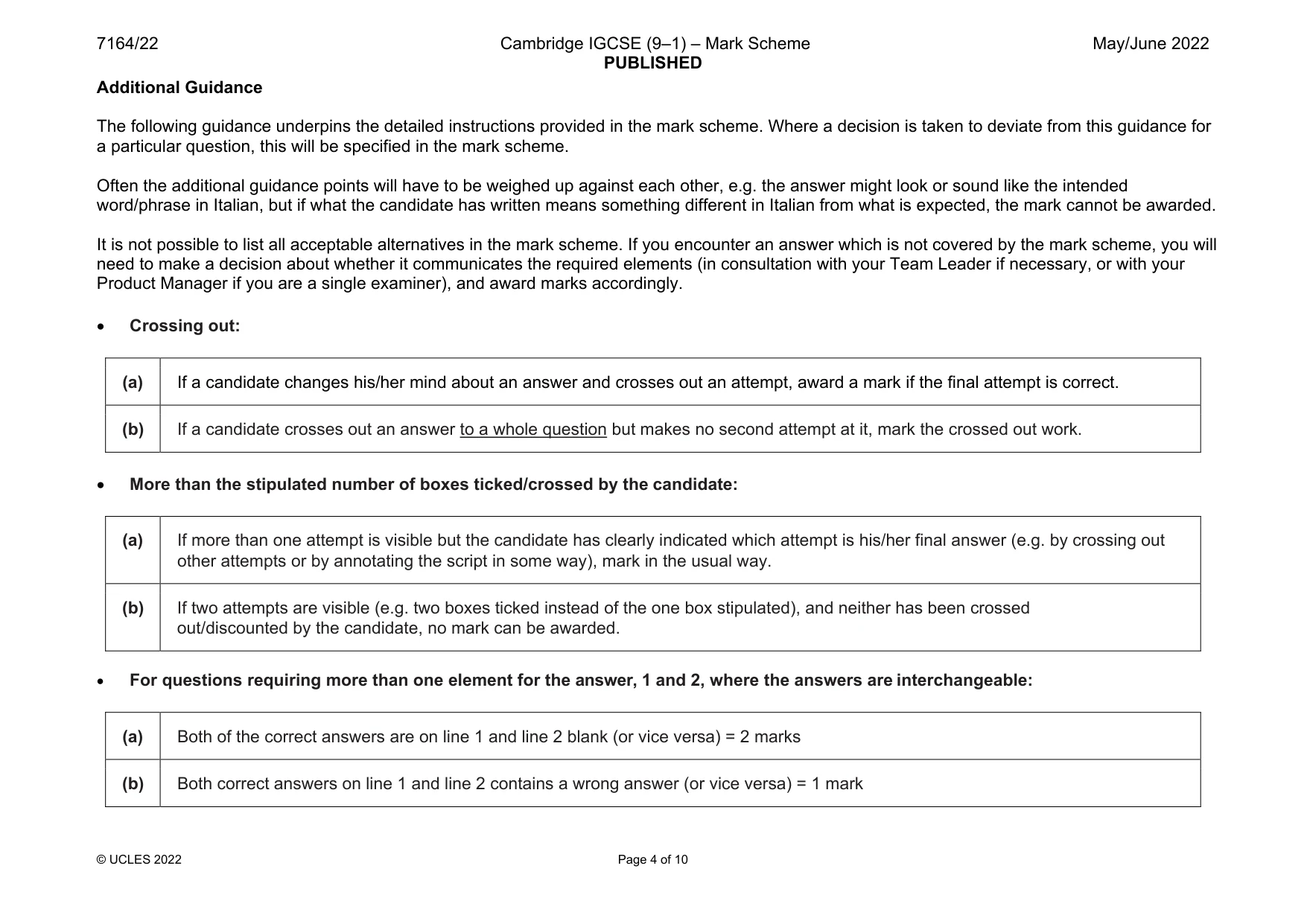 Mark scheme, page 4 of 10