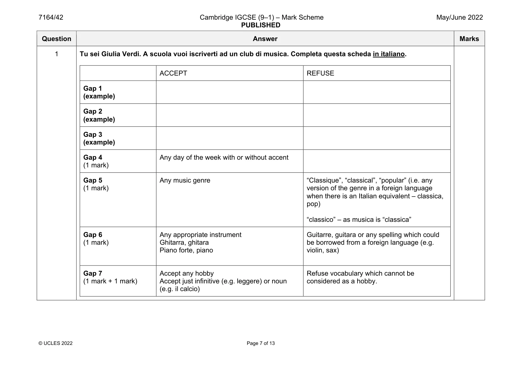 Mark scheme, page 7 of 13