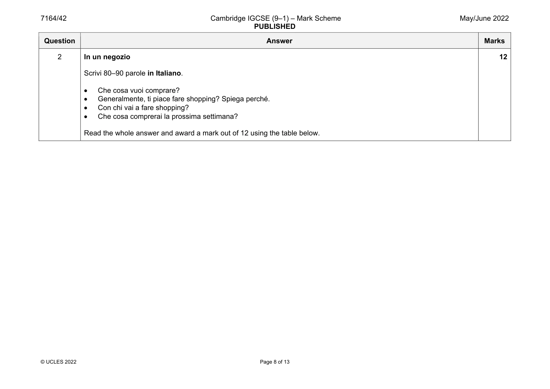 Mark scheme, page 8 of 13