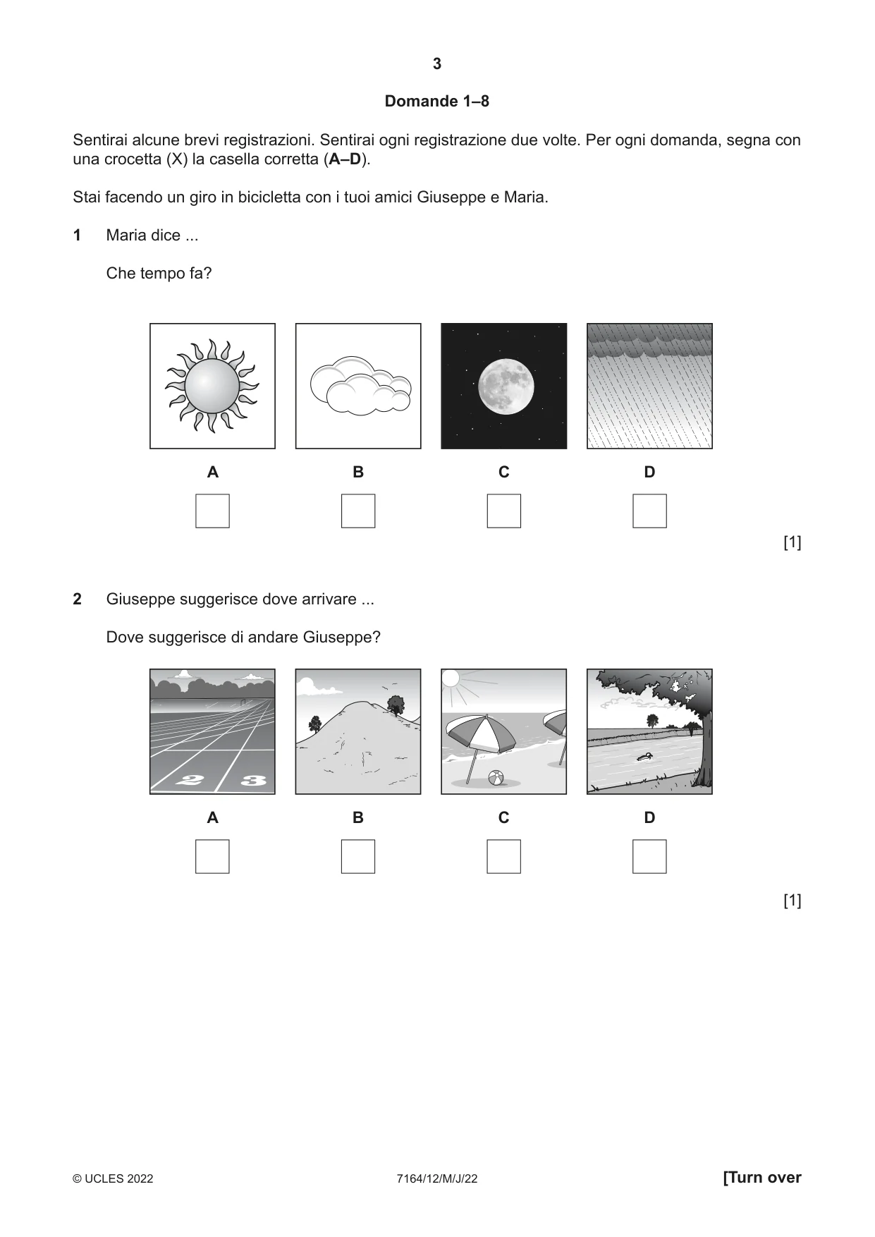 Cambridge IGCSE Italian (9-1) 7164 2022 May/June Paper 1 · Variant 2 question paper, page 3 of 16