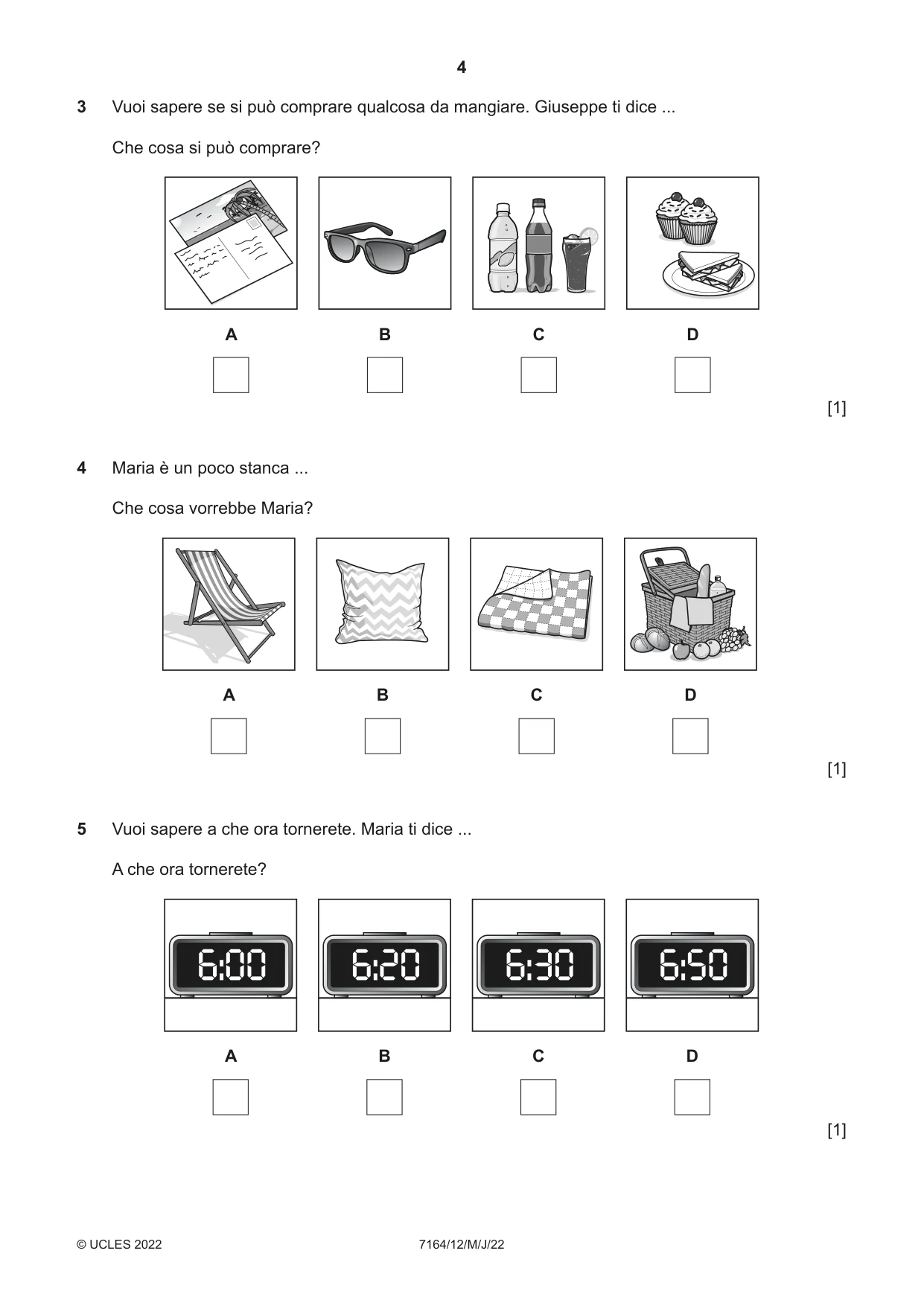 Cambridge IGCSE Italian (9-1) 7164 2022 May/June Paper 1 · Variant 2 question paper, page 4 of 16