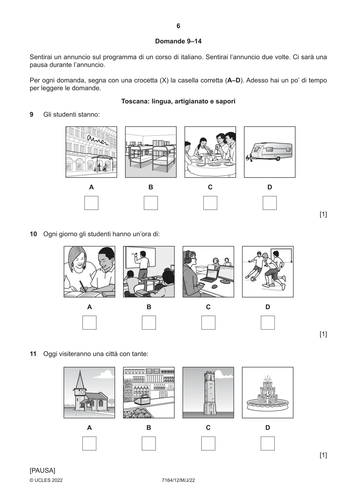 Cambridge IGCSE Italian (9-1) 7164 2022 May/June Paper 1 · Variant 2 question paper, page 6 of 16
