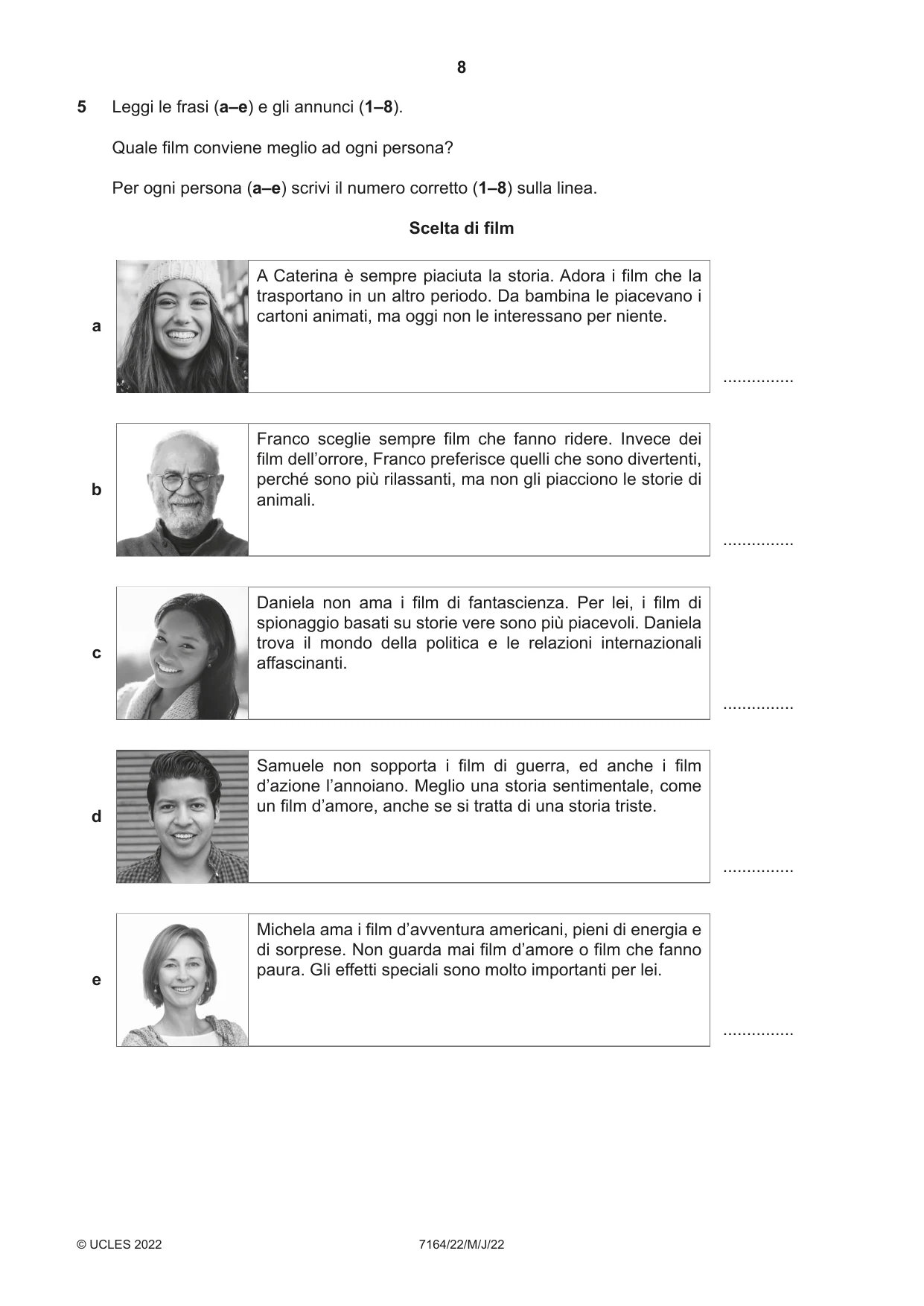 Cambridge IGCSE Italian (9-1) 7164 2022 May/June Paper 2 · Variant 2 question paper, page 8 of 12