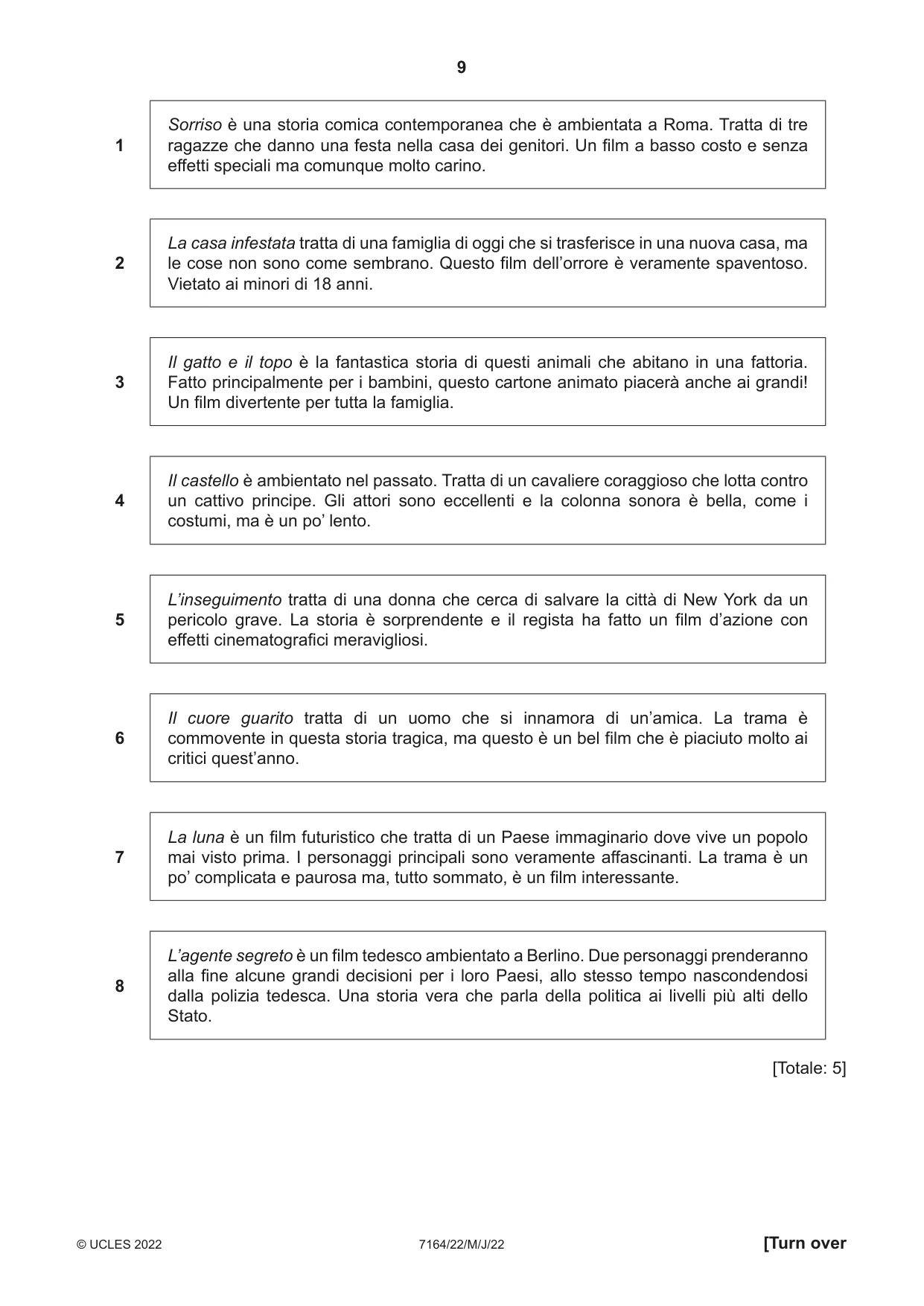 Cambridge IGCSE Italian (9-1) 7164 2022 May/June Paper 2 · Variant 2 question paper, page 9 of 12