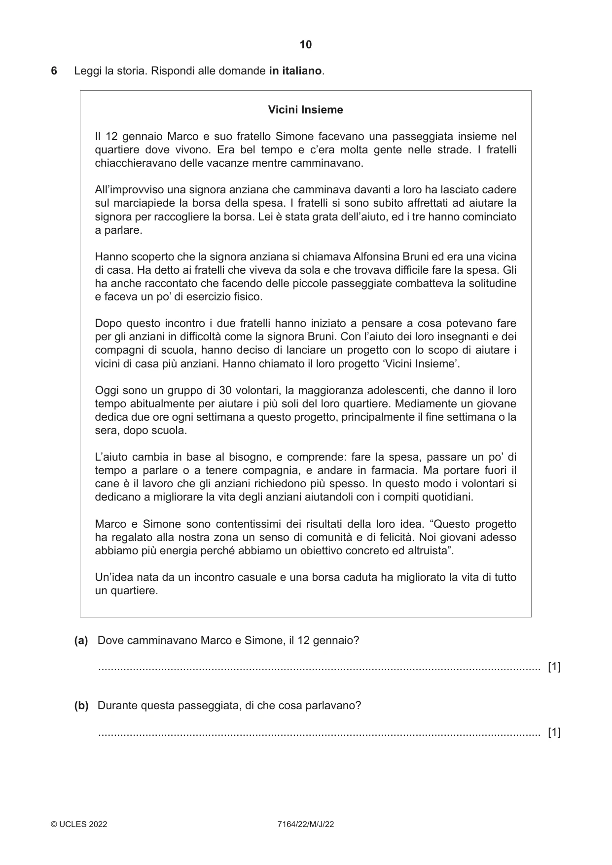 Cambridge IGCSE Italian (9-1) 7164 2022 May/June Paper 2 · Variant 2 question paper, page 10 of 12