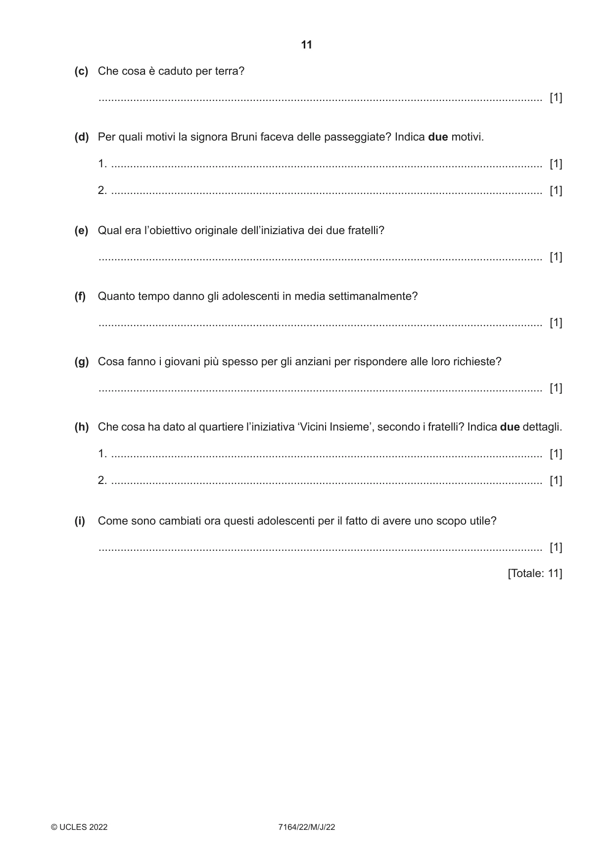 Cambridge IGCSE Italian (9-1) 7164 2022 May/June Paper 2 · Variant 2 question paper, page 11 of 12