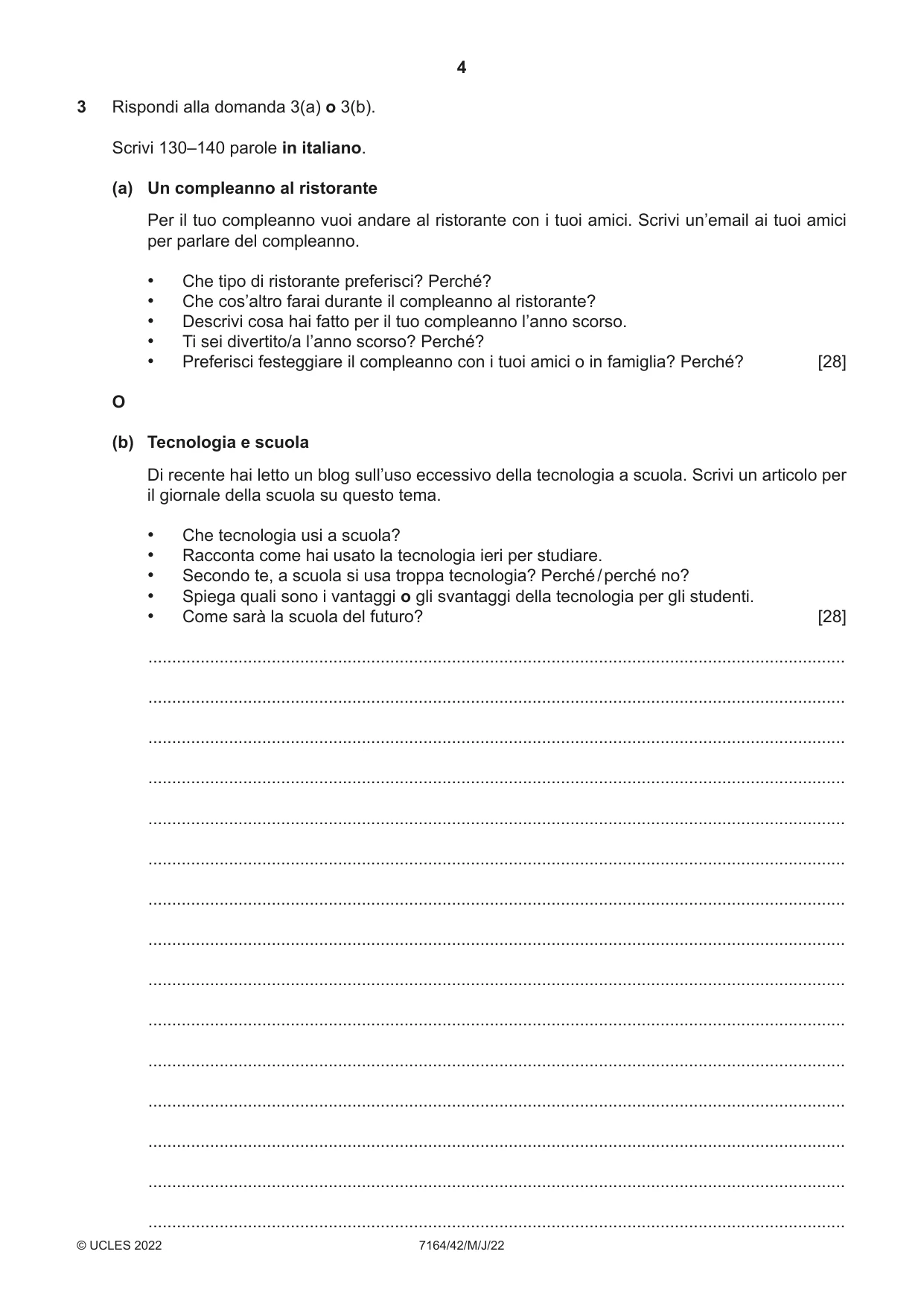 Cambridge IGCSE Italian (9-1) 7164 2022 May/June Paper 4 · Variant 2 question paper, page 4 of 8