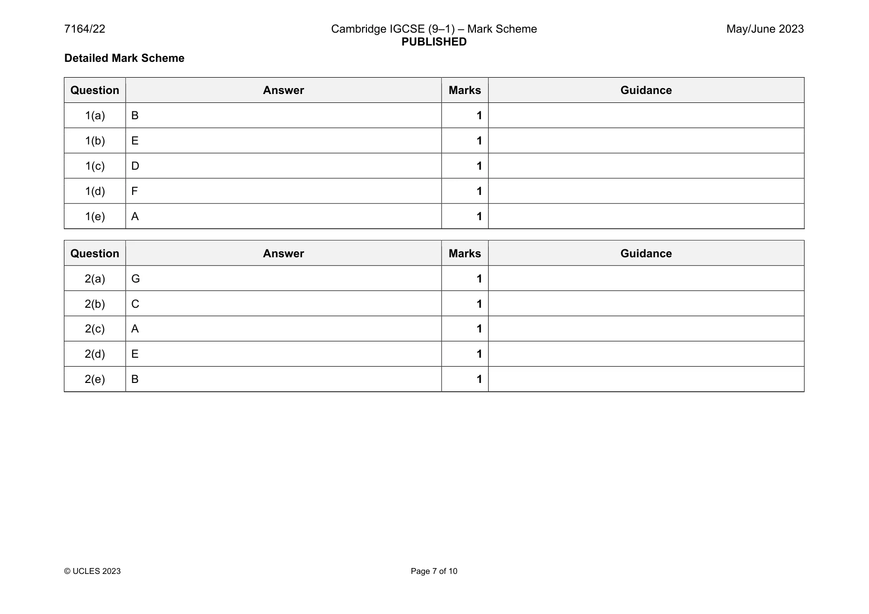 Mark scheme, page 7 of 10