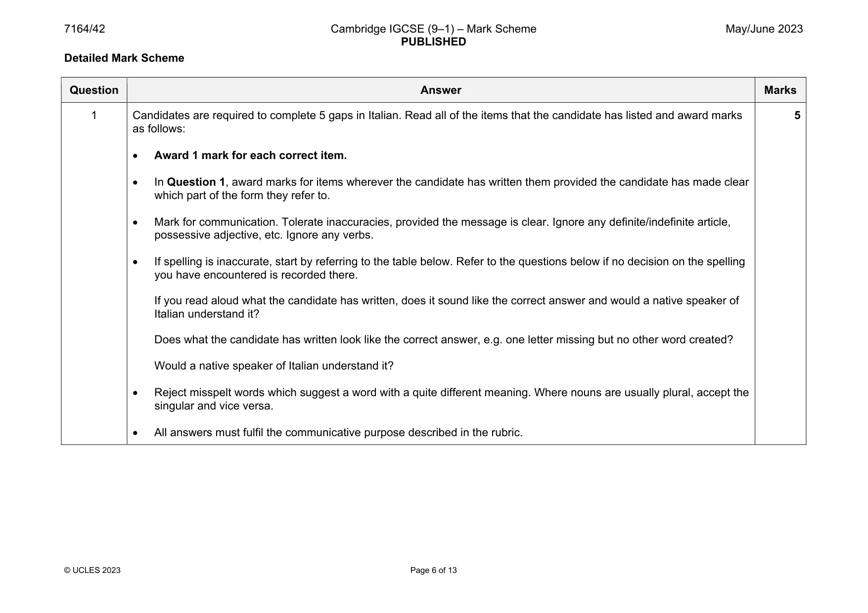 Mark scheme, page 6 of 13