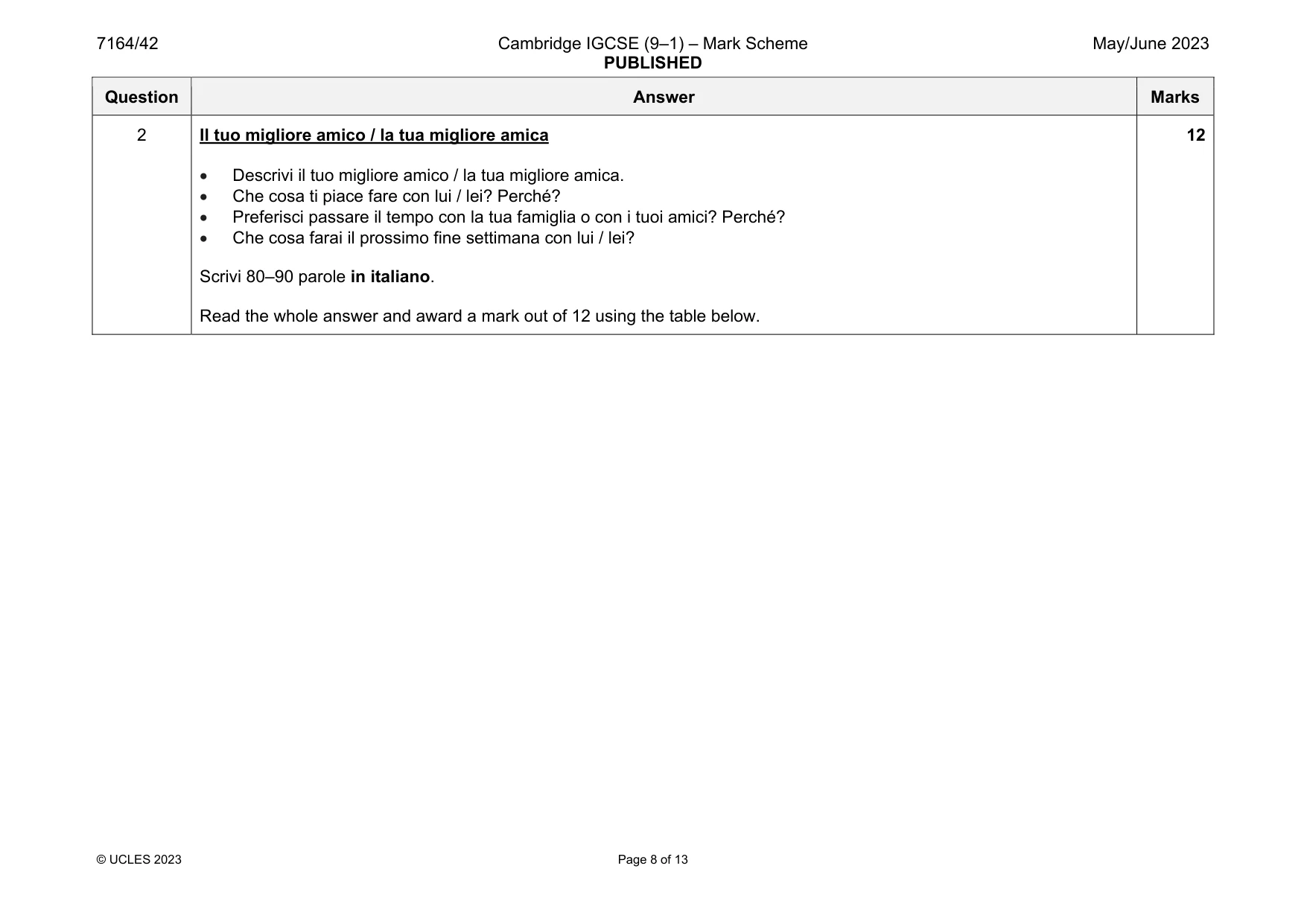 Mark scheme, page 8 of 13