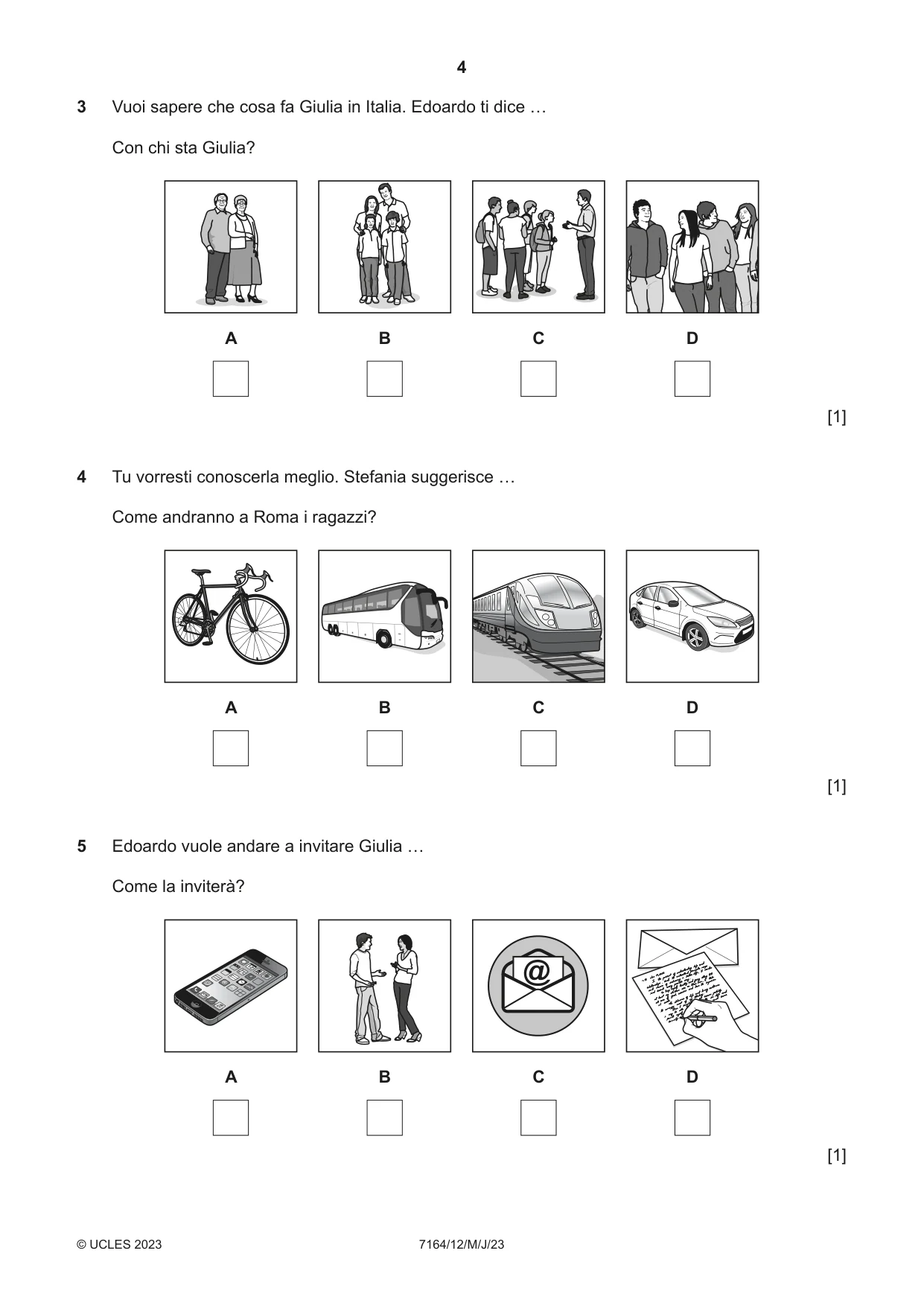 Cambridge IGCSE Italian (9-1) 7164 2023 May/June Paper 1 · Variant 2 question paper, page 4 of 16