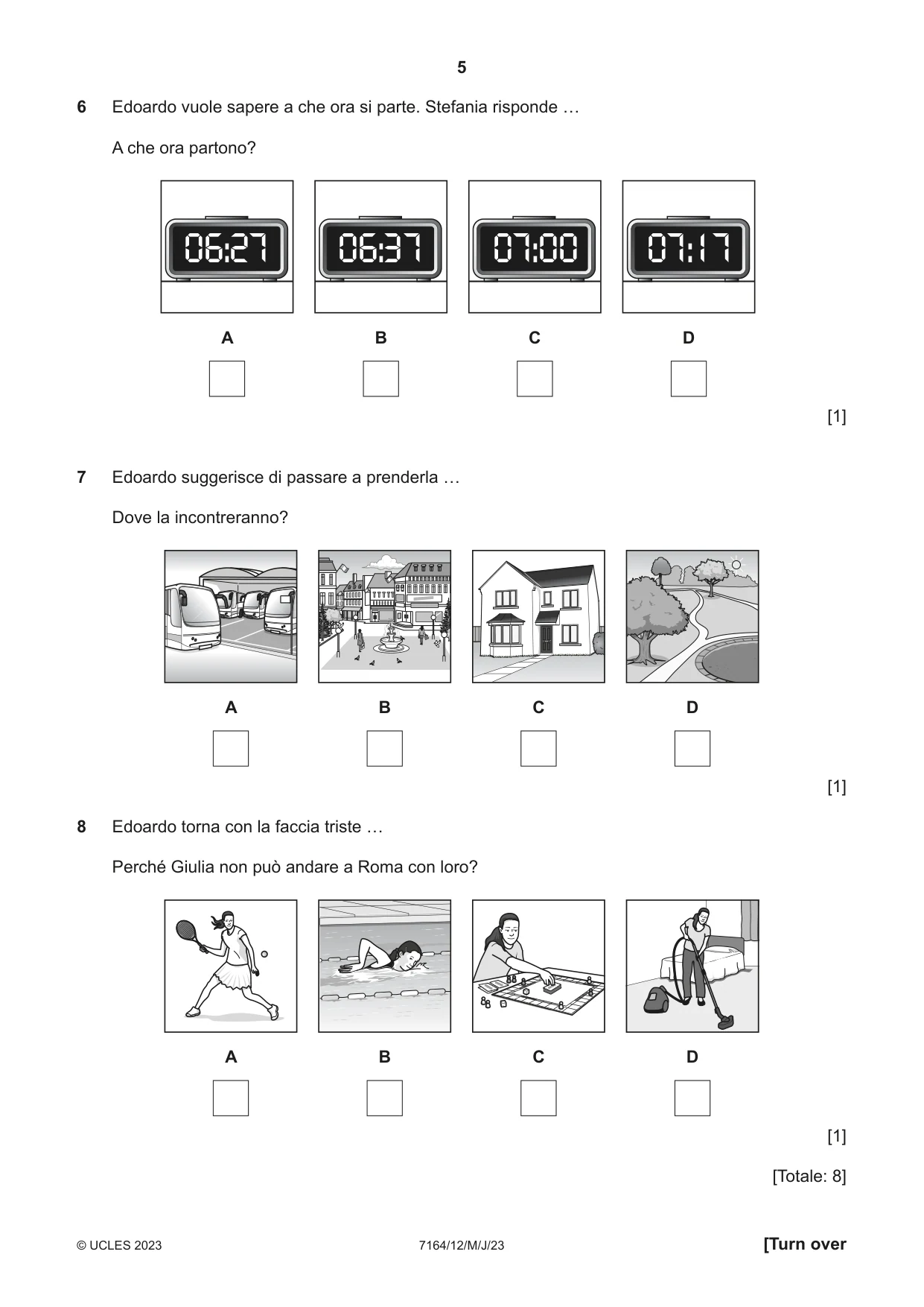 Cambridge IGCSE Italian (9-1) 7164 2023 May/June Paper 1 · Variant 2 question paper, page 5 of 16