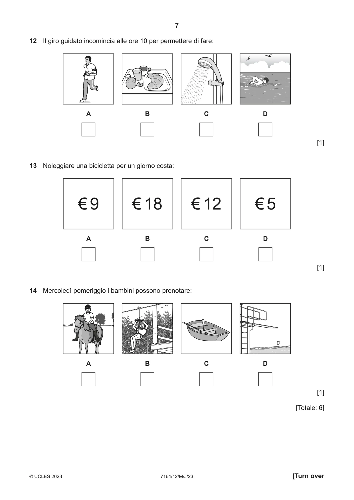 Cambridge IGCSE Italian (9-1) 7164 2023 May/June Paper 1 · Variant 2 question paper, page 7 of 16