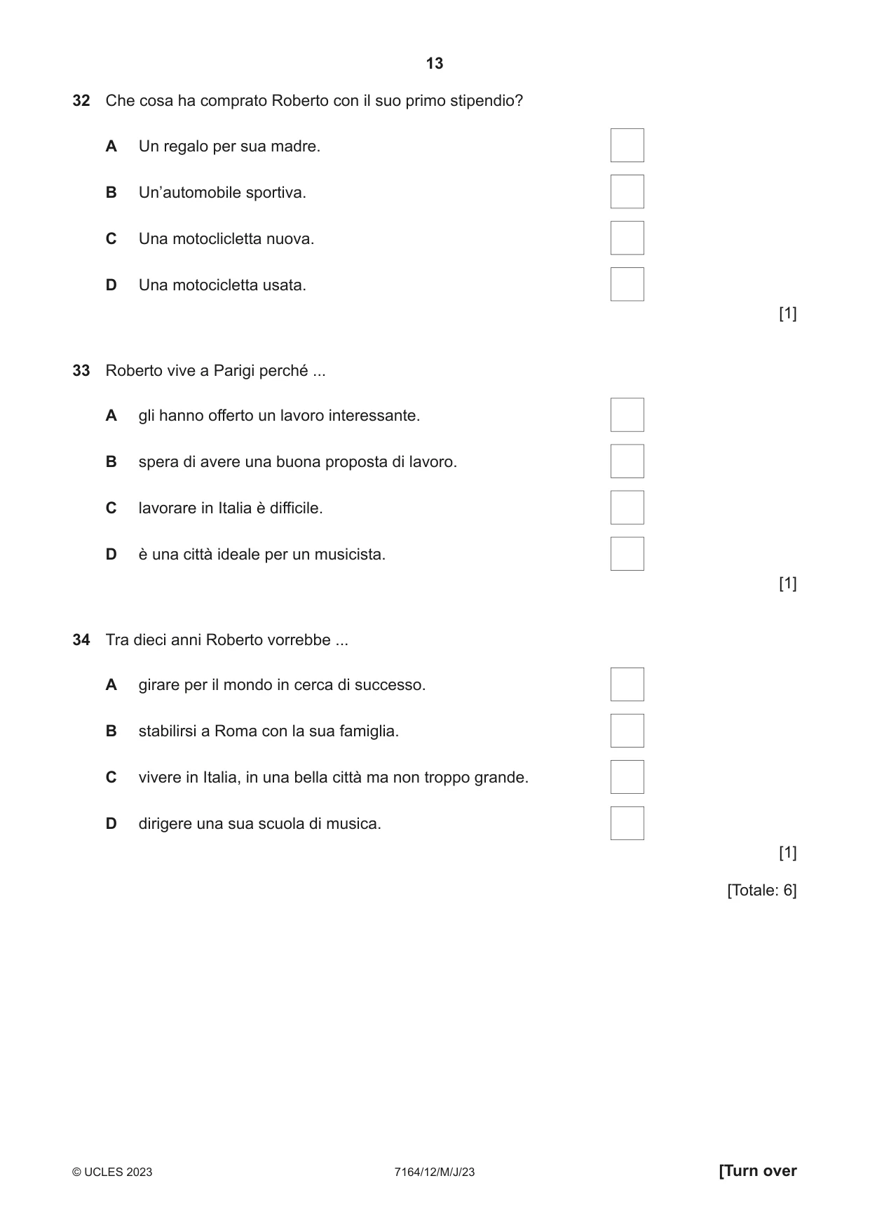 Cambridge IGCSE Italian (9-1) 7164 2023 May/June Paper 1 · Variant 2 question paper, page 13 of 16
