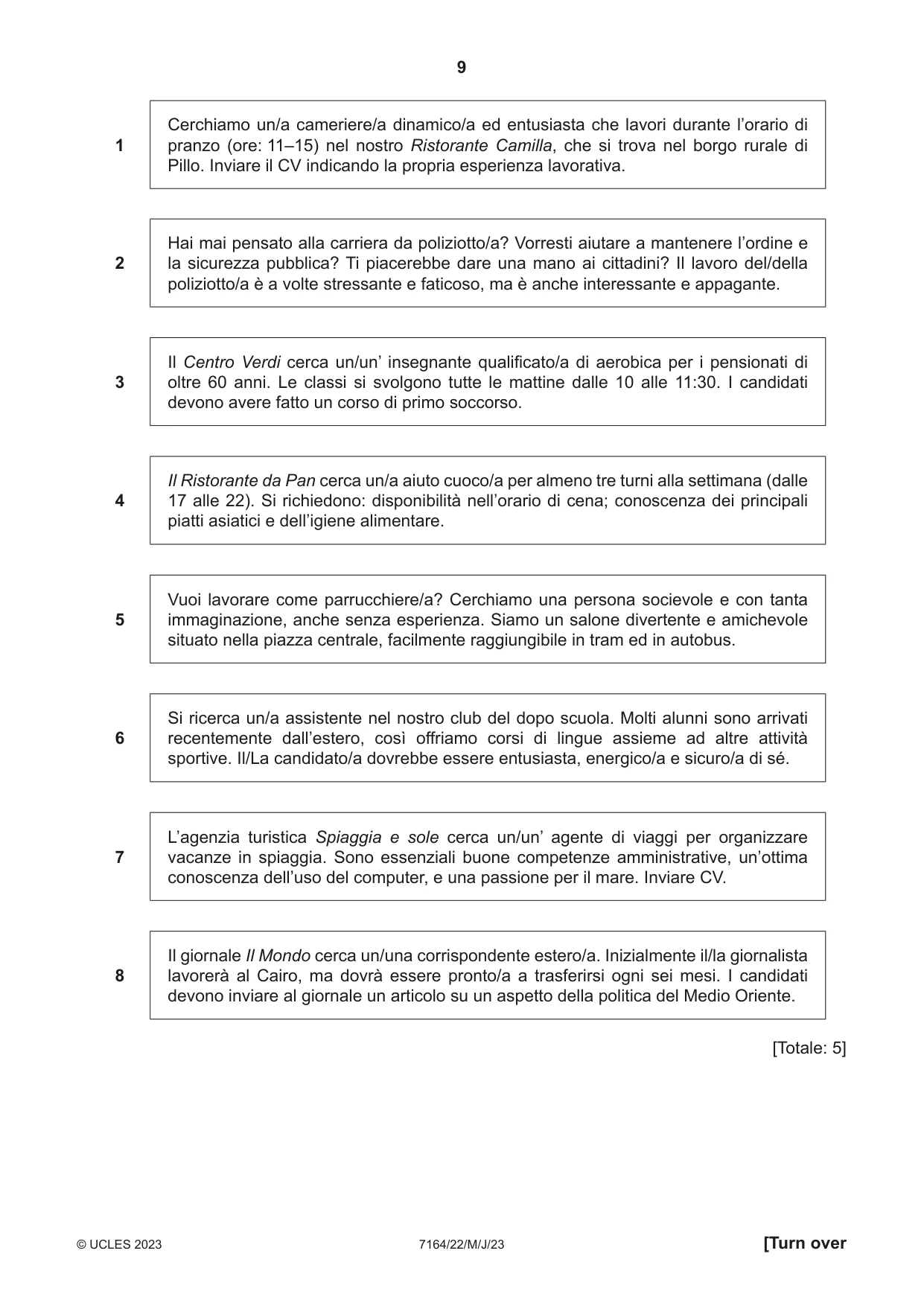 Cambridge IGCSE Italian (9-1) 7164 2023 May/June Paper 2 · Variant 2 question paper, page 9 of 12