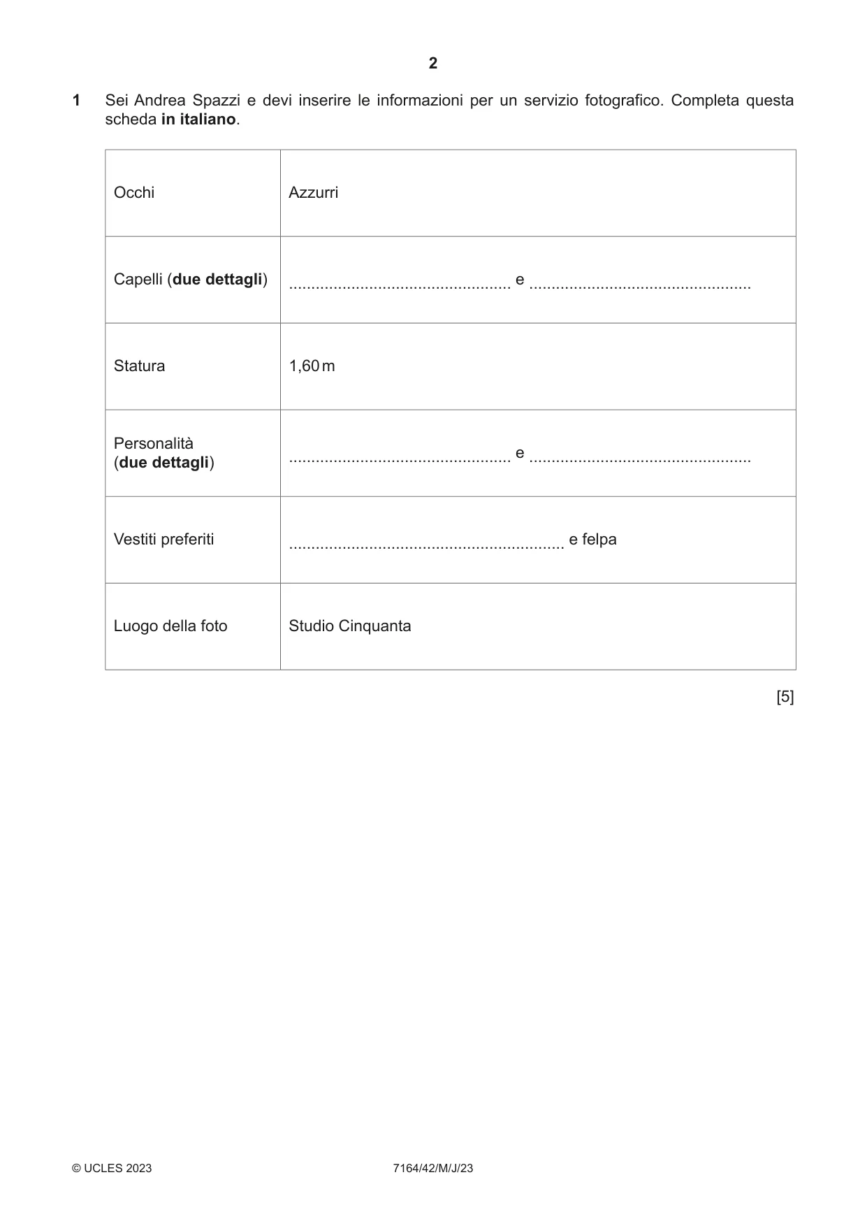 Cambridge IGCSE Italian (9-1) 7164 2023 May/June Paper 4 · Variant 2 question paper, page 2 of 8