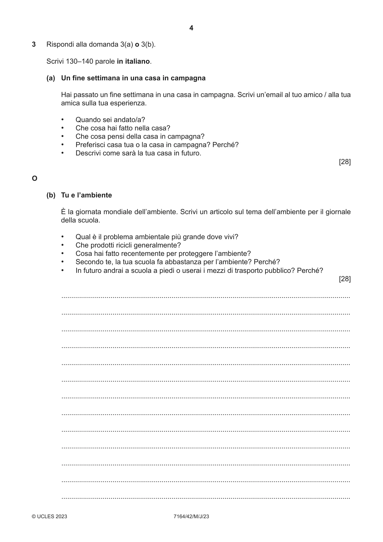 Cambridge IGCSE Italian (9-1) 7164 2023 May/June Paper 4 · Variant 2 question paper, page 4 of 8