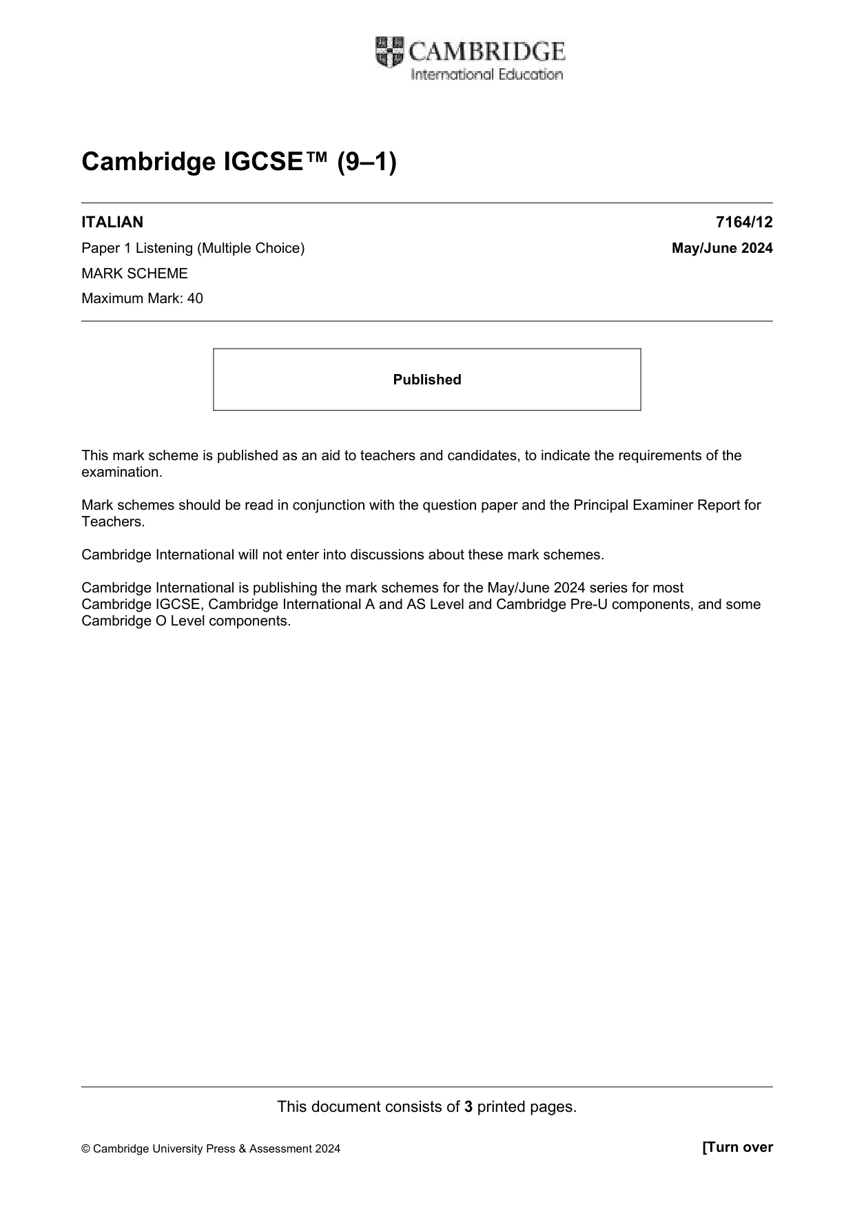 Mark scheme, page 1 of 3