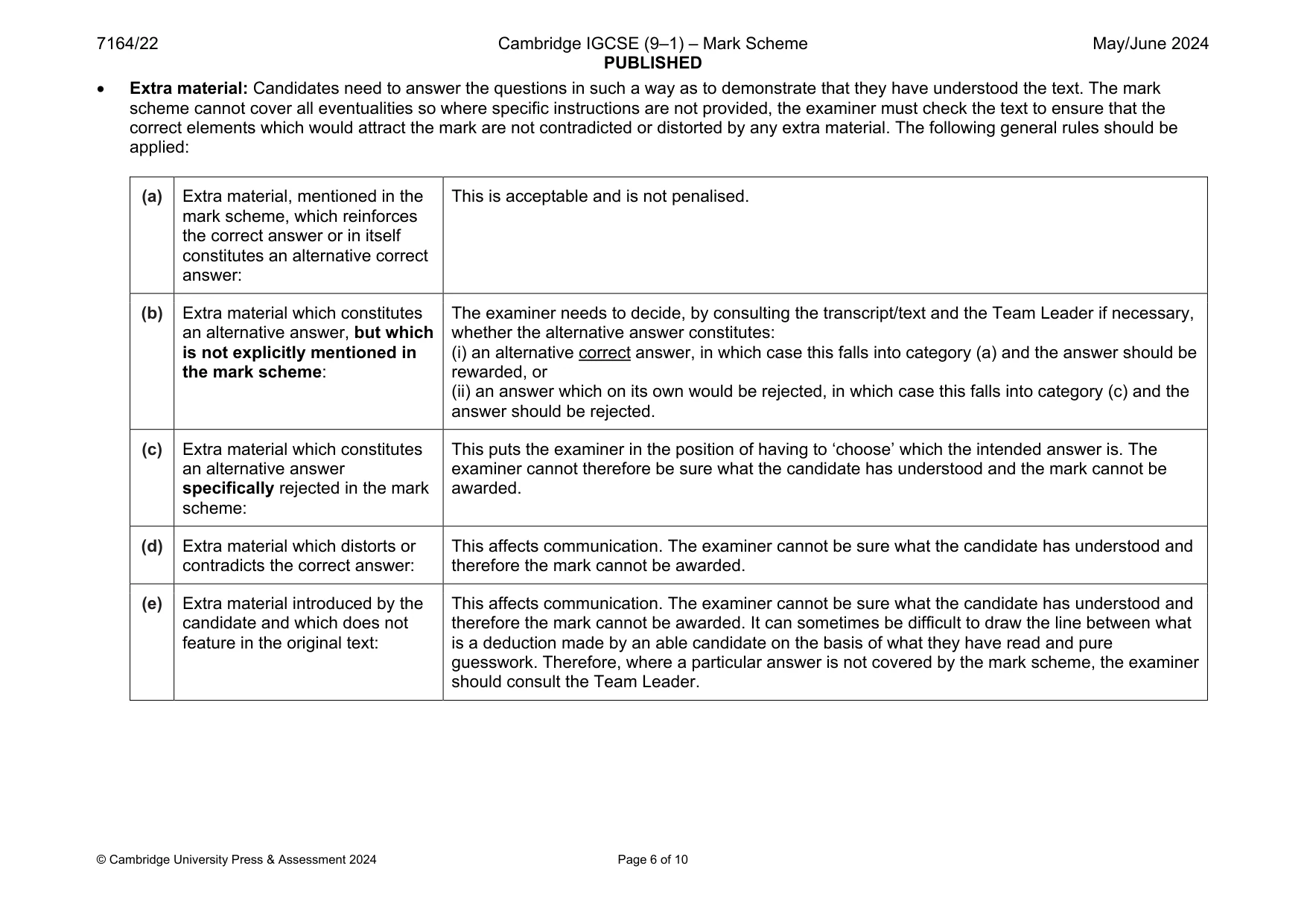 Mark scheme, page 6 of 10