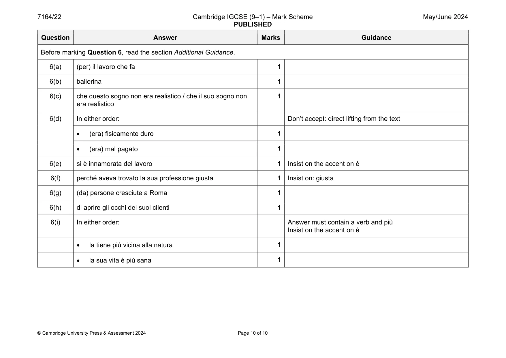Mark scheme, page 10 of 10