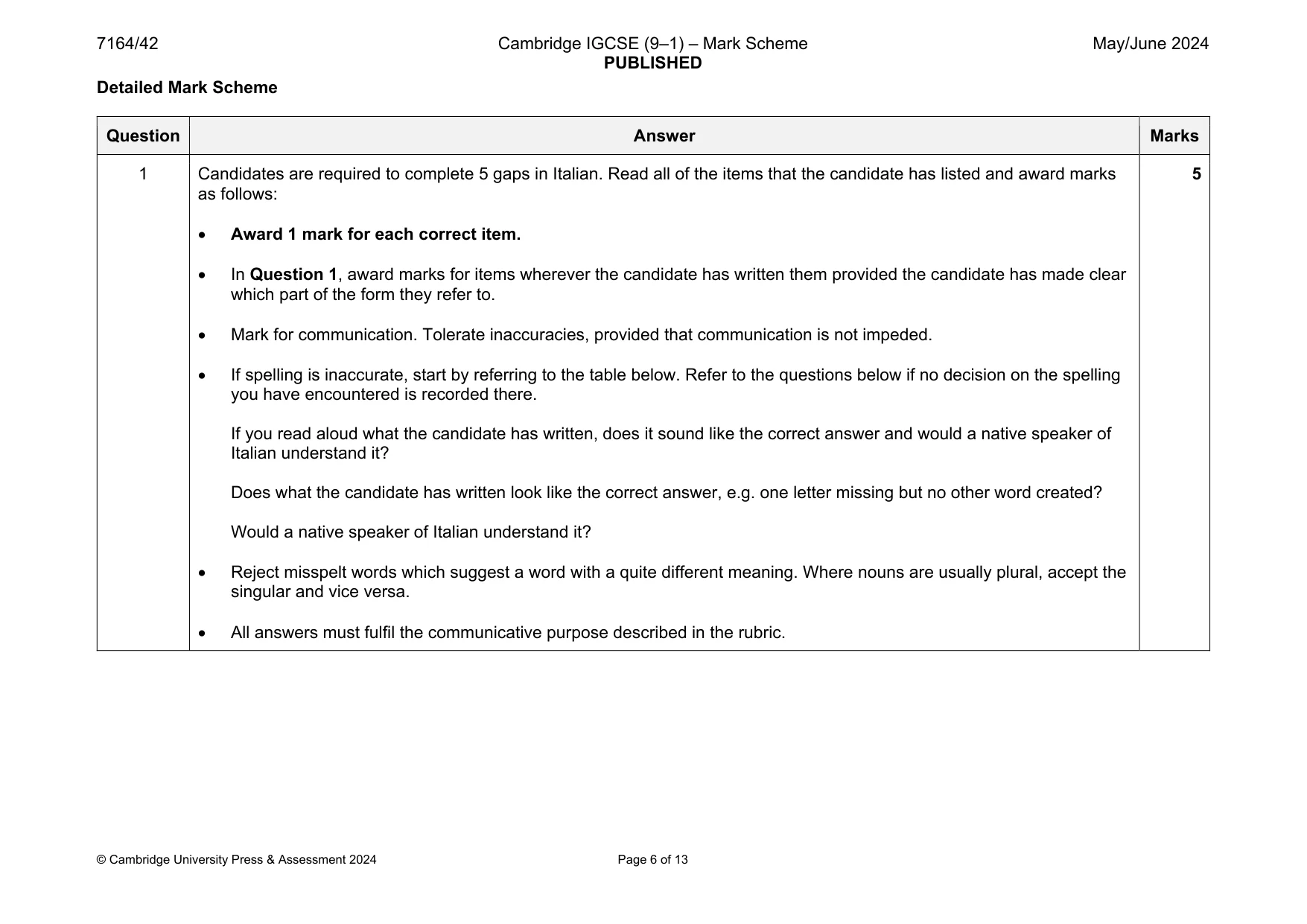 Mark scheme, page 6 of 13