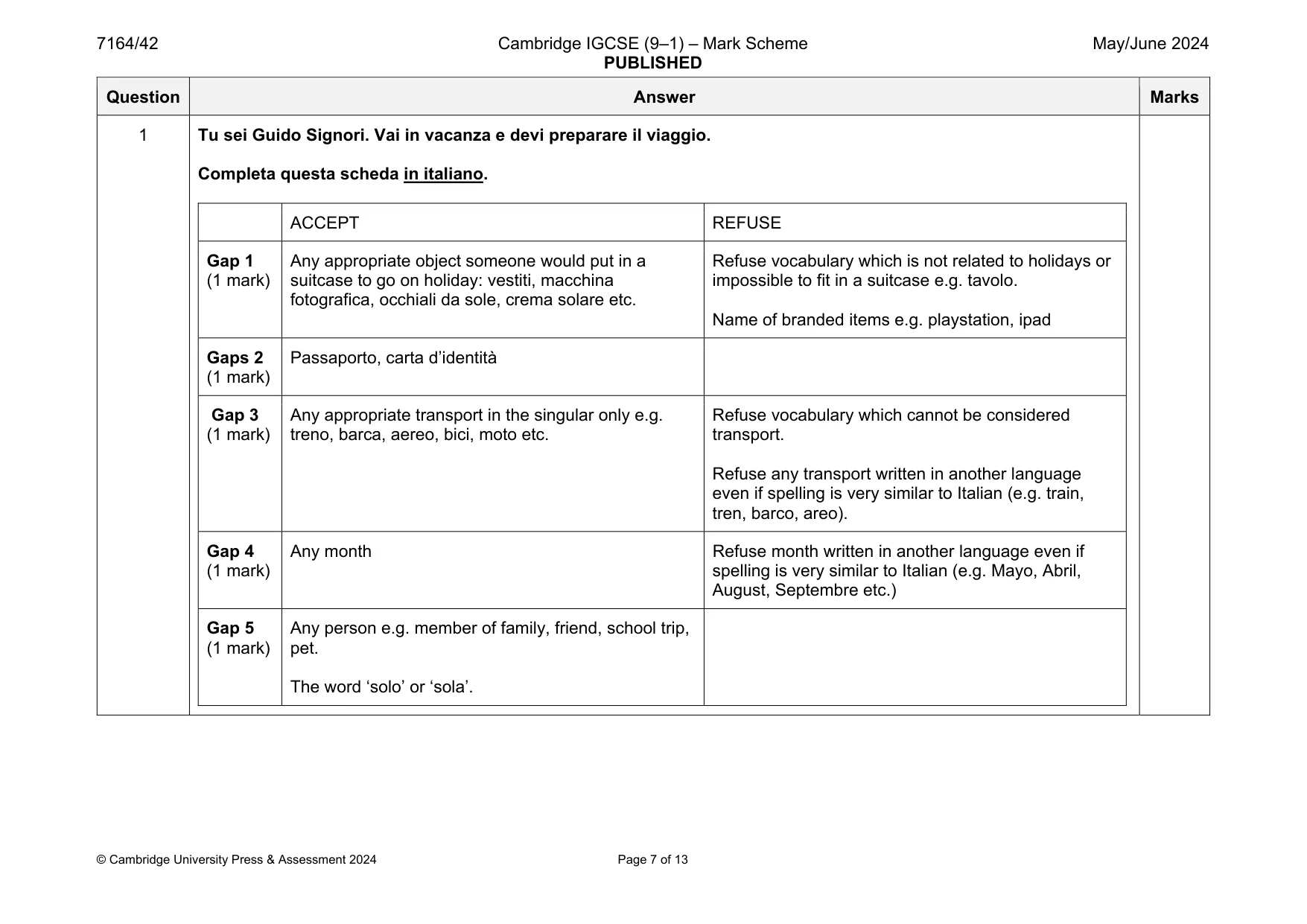 Mark scheme, page 7 of 13