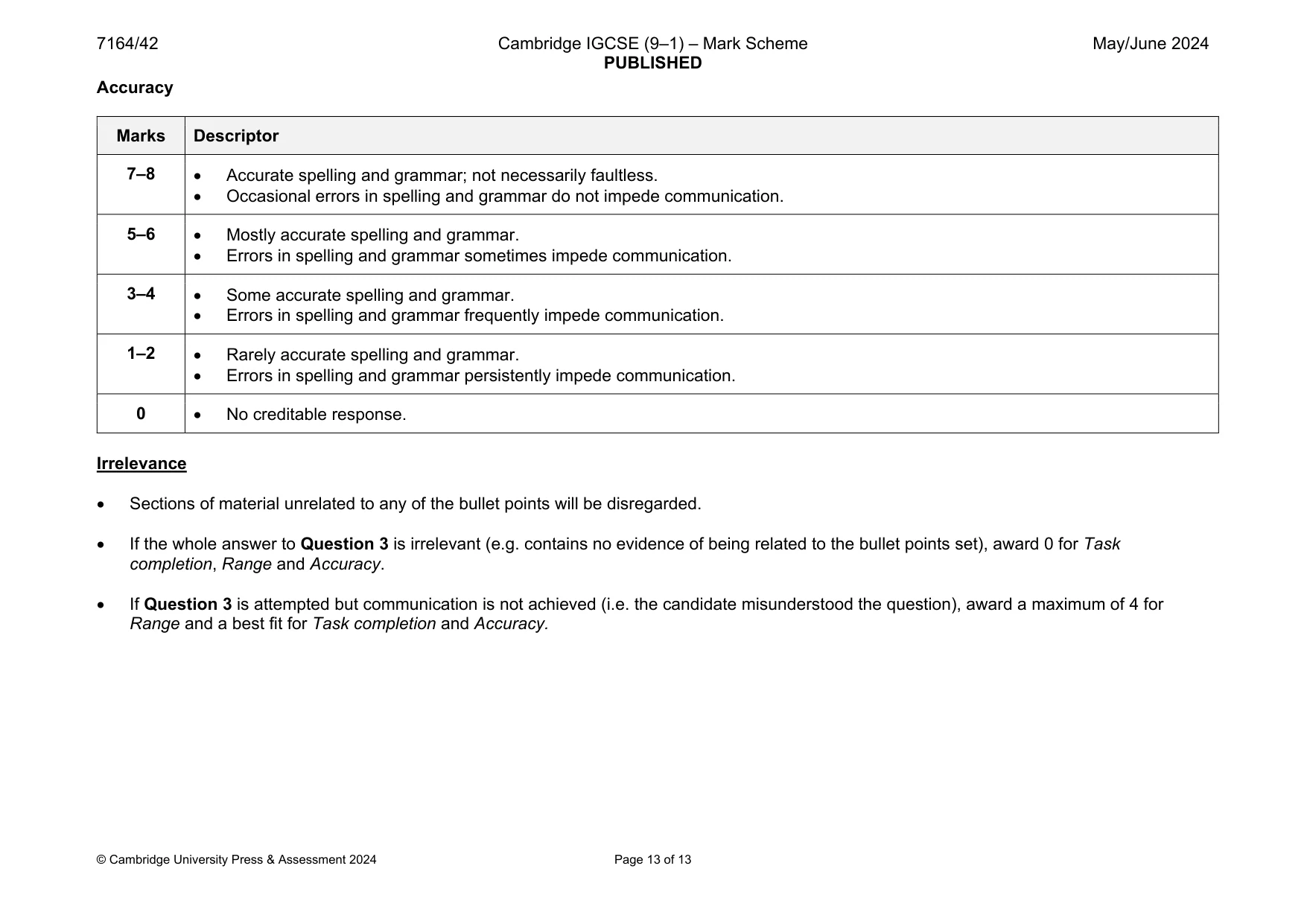 Mark scheme, page 13 of 13