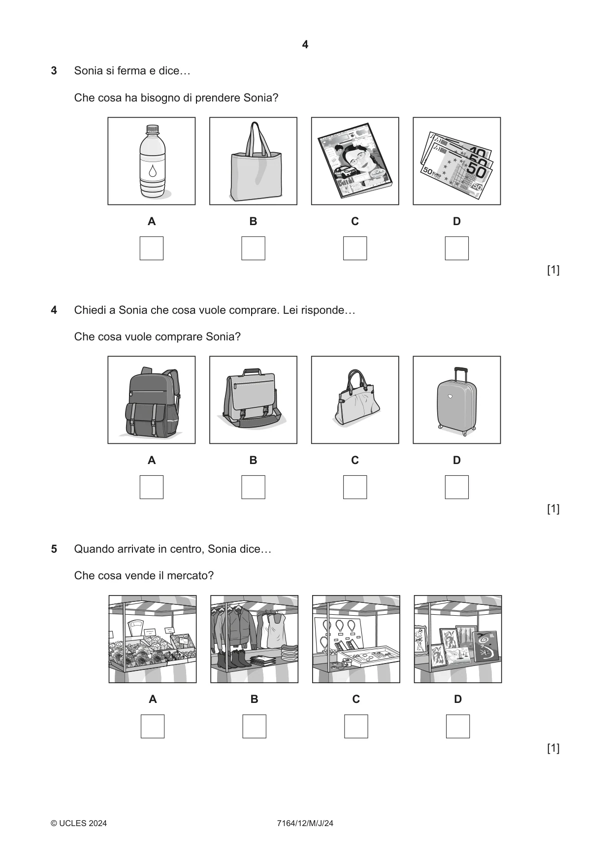 Cambridge IGCSE Italian (9-1) 7164 2024 May/June Paper 1 · Variant 2 question paper, page 4 of 16