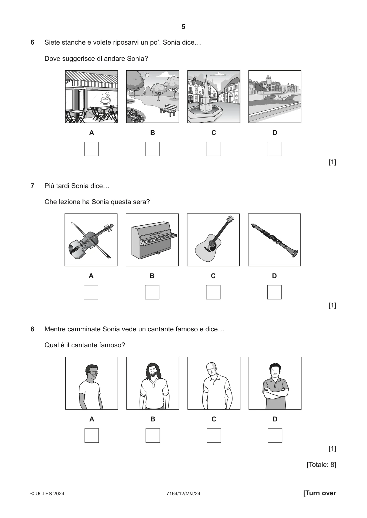Cambridge IGCSE Italian (9-1) 7164 2024 May/June Paper 1 · Variant 2 question paper, page 5 of 16