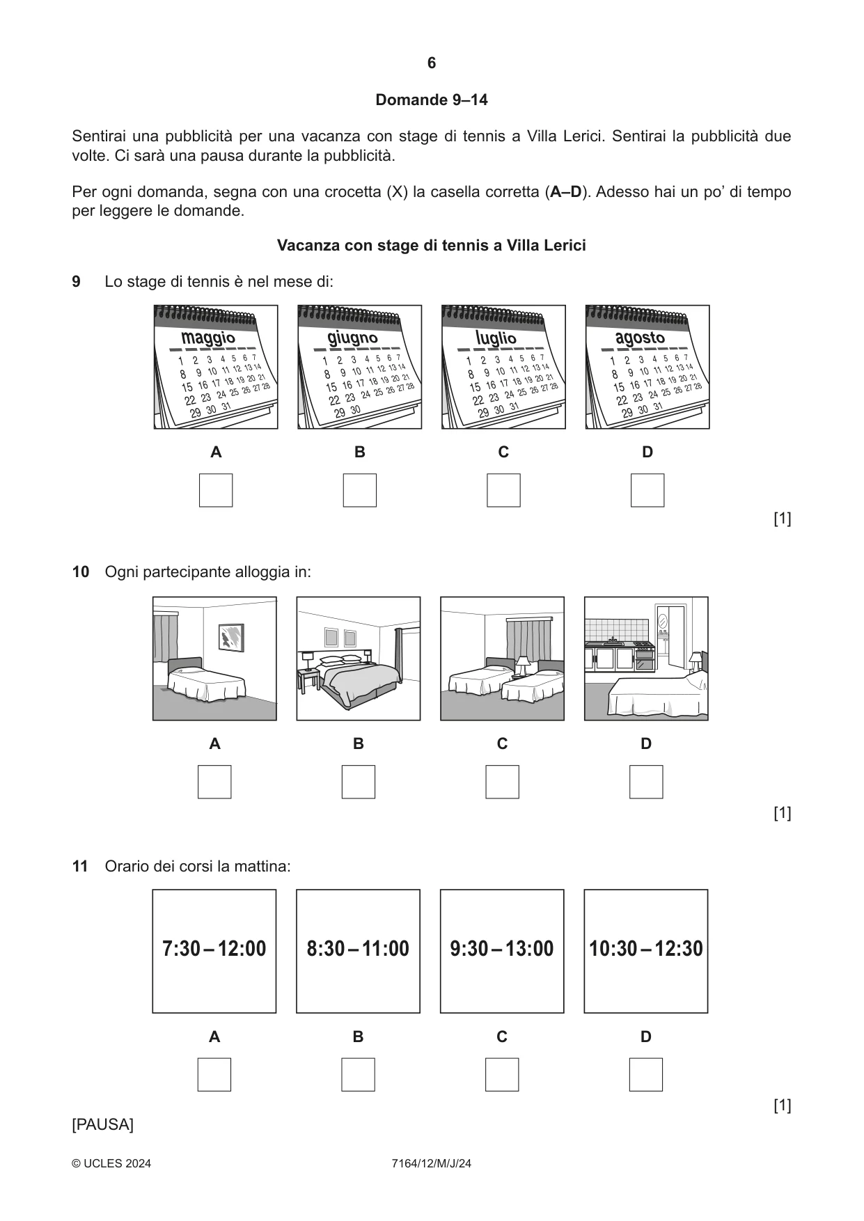 Cambridge IGCSE Italian (9-1) 7164 2024 May/June Paper 1 · Variant 2 question paper, page 6 of 16