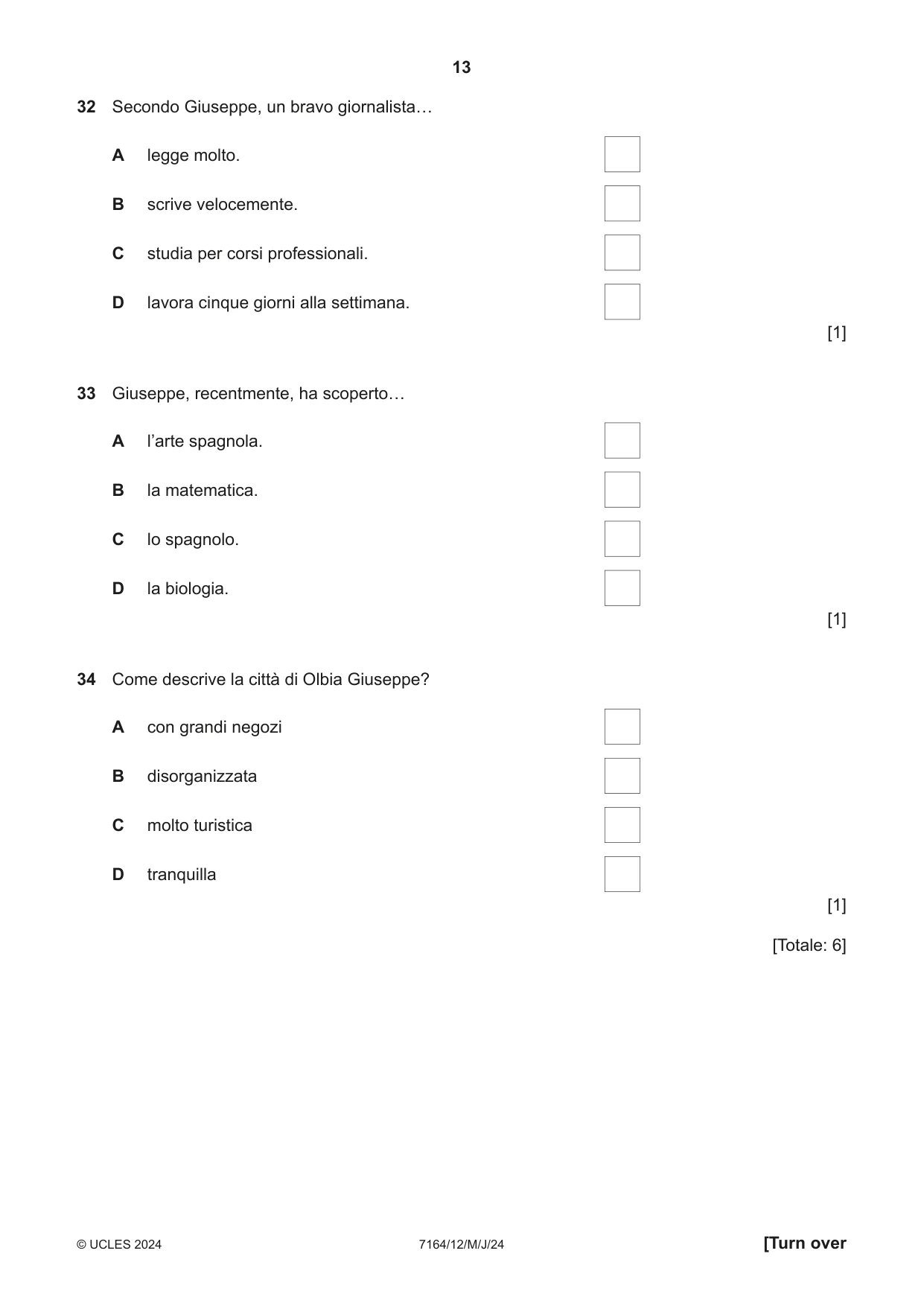 Cambridge IGCSE Italian (9-1) 7164 2024 May/June Paper 1 · Variant 2 question paper, page 13 of 16