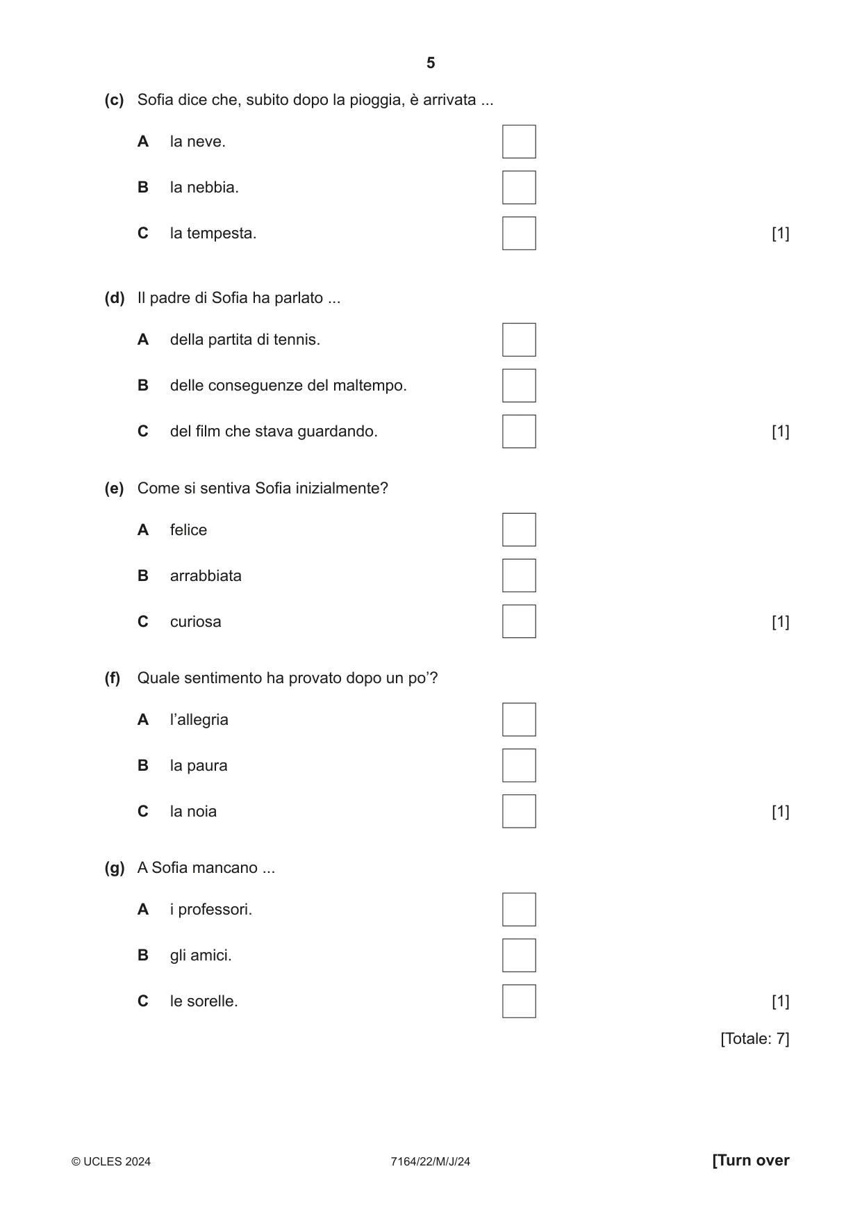 Cambridge IGCSE Italian (9-1) 7164 2024 May/June Paper 2 · Variant 2 question paper, page 5 of 12