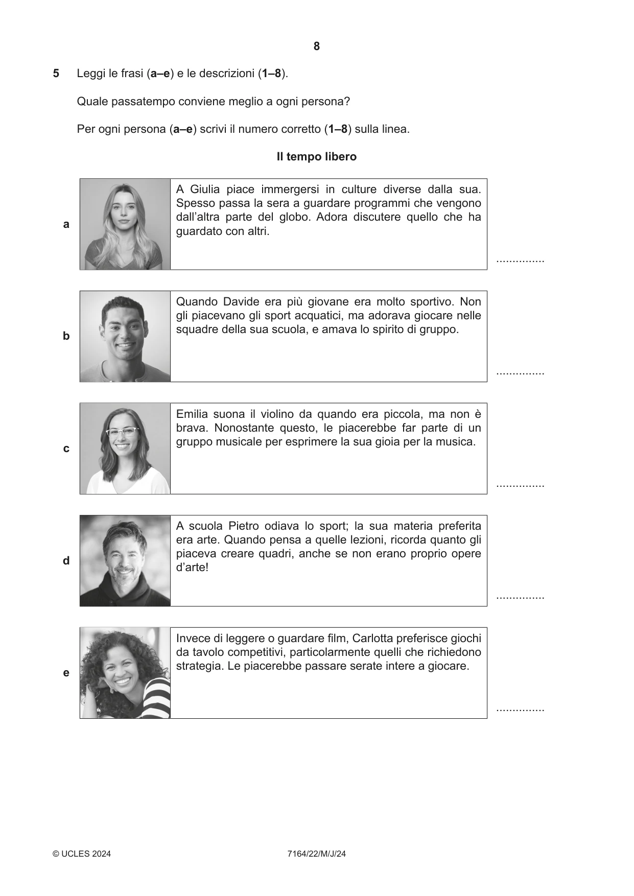 Cambridge IGCSE Italian (9-1) 7164 2024 May/June Paper 2 · Variant 2 question paper, page 8 of 12