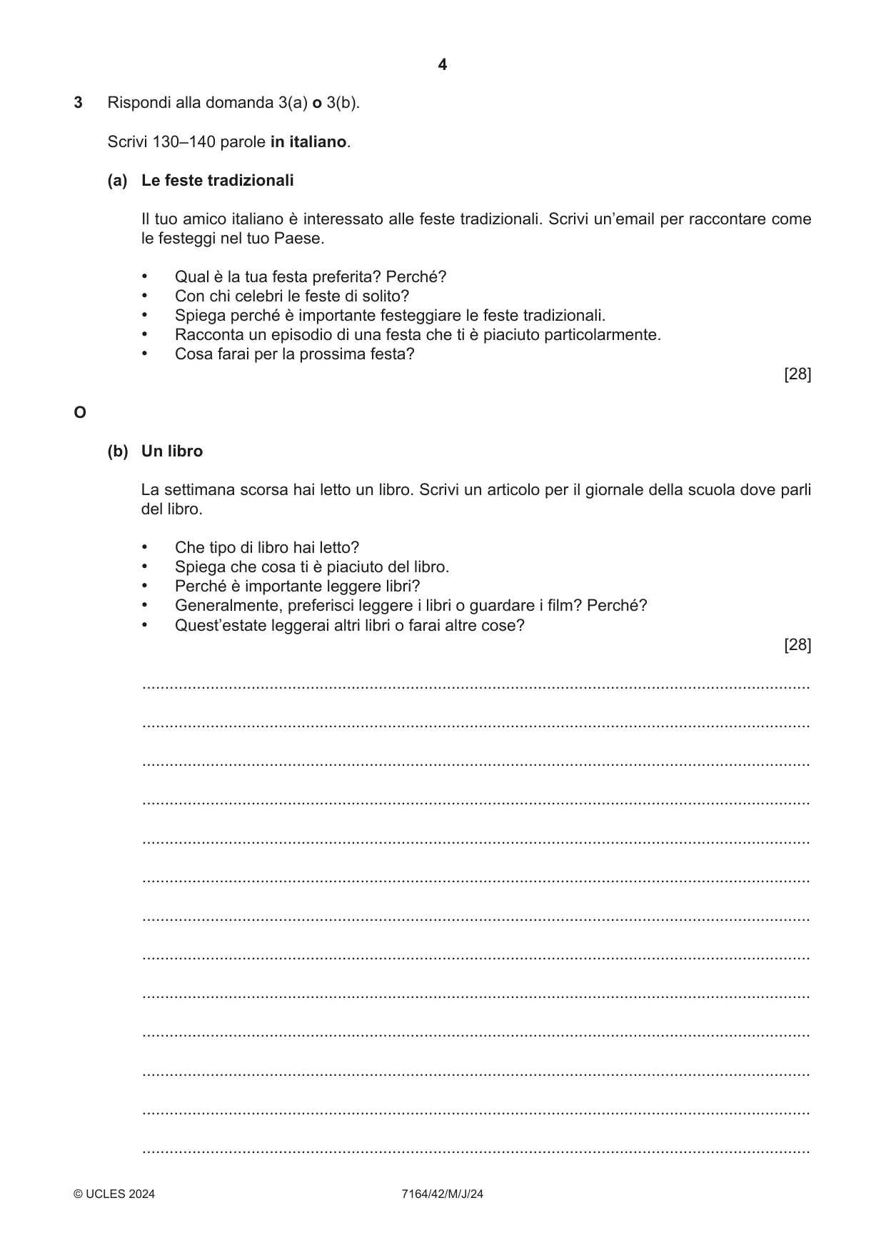 Cambridge IGCSE Italian (9-1) 7164 2024 May/June Paper 4 · Variant 2 question paper, page 4 of 8