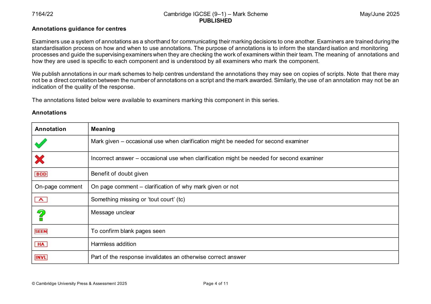 Mark scheme, page 4 of 11