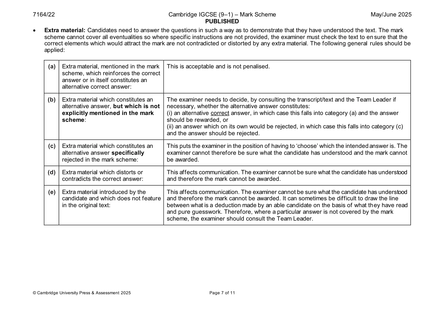 Mark scheme, page 7 of 11