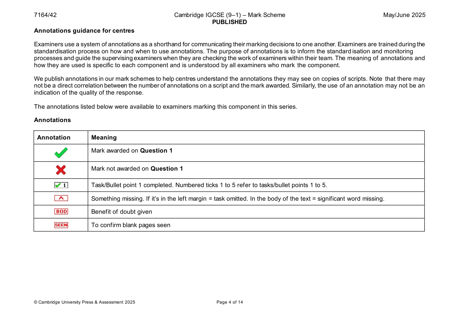 Mark scheme, page 4 of 14