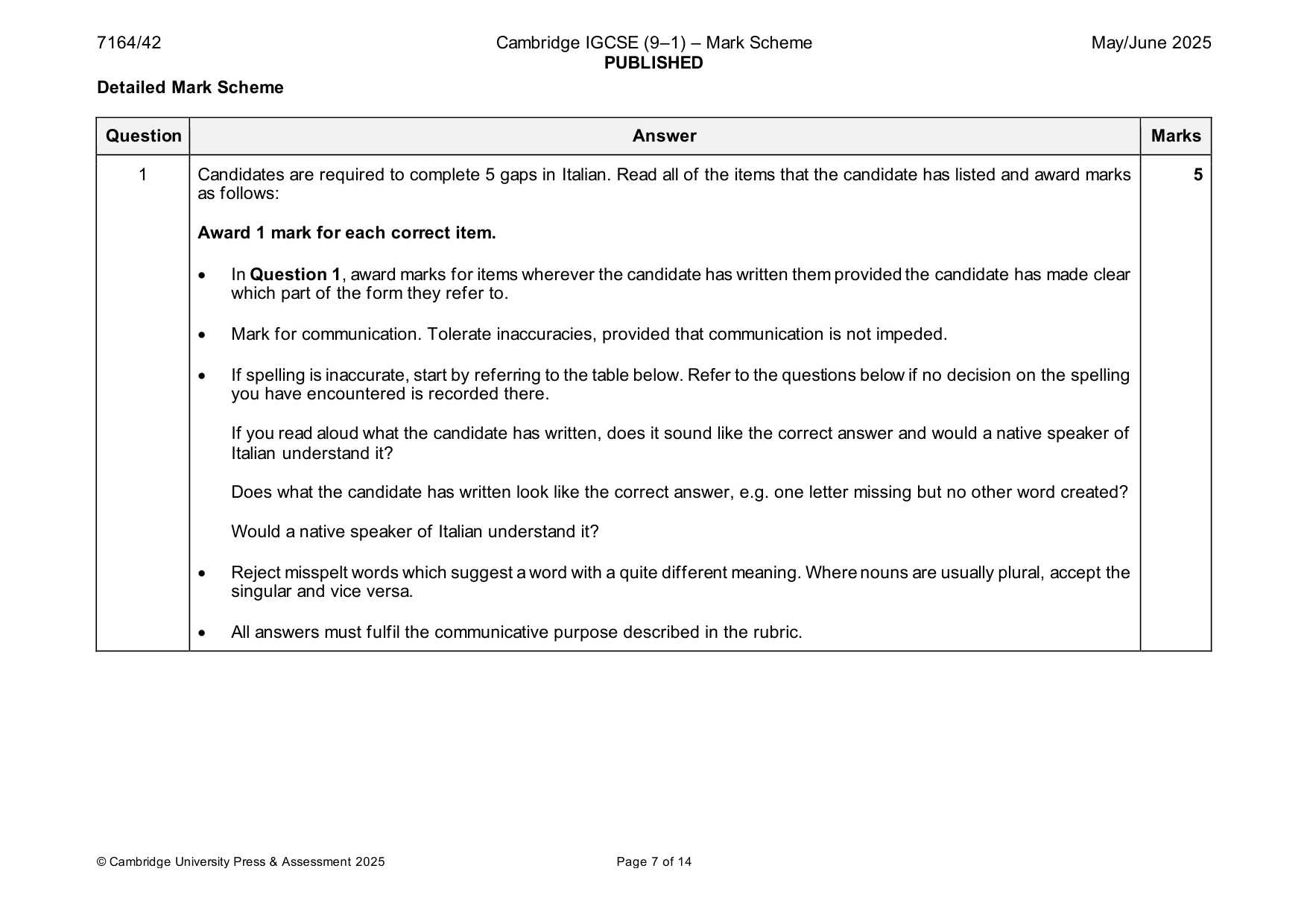 Mark scheme, page 7 of 14