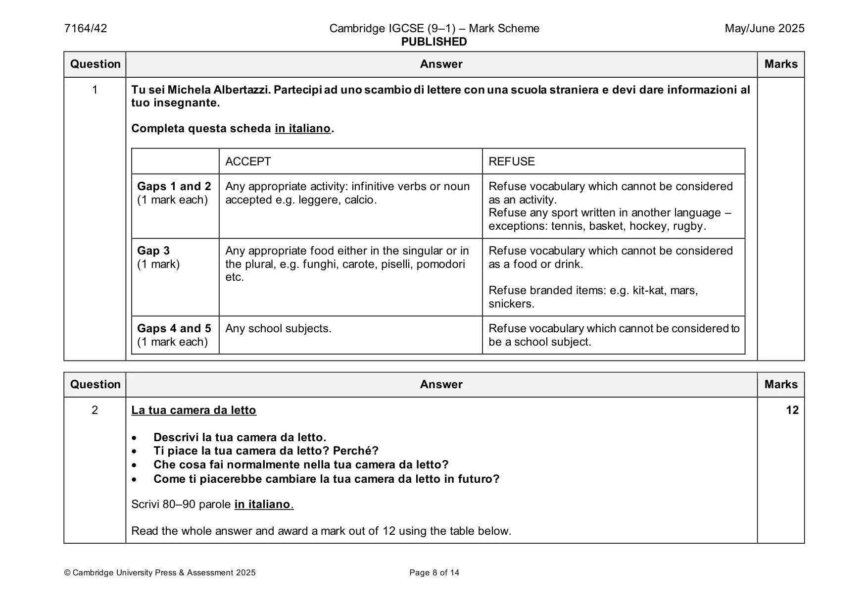 Mark scheme, page 8 of 14