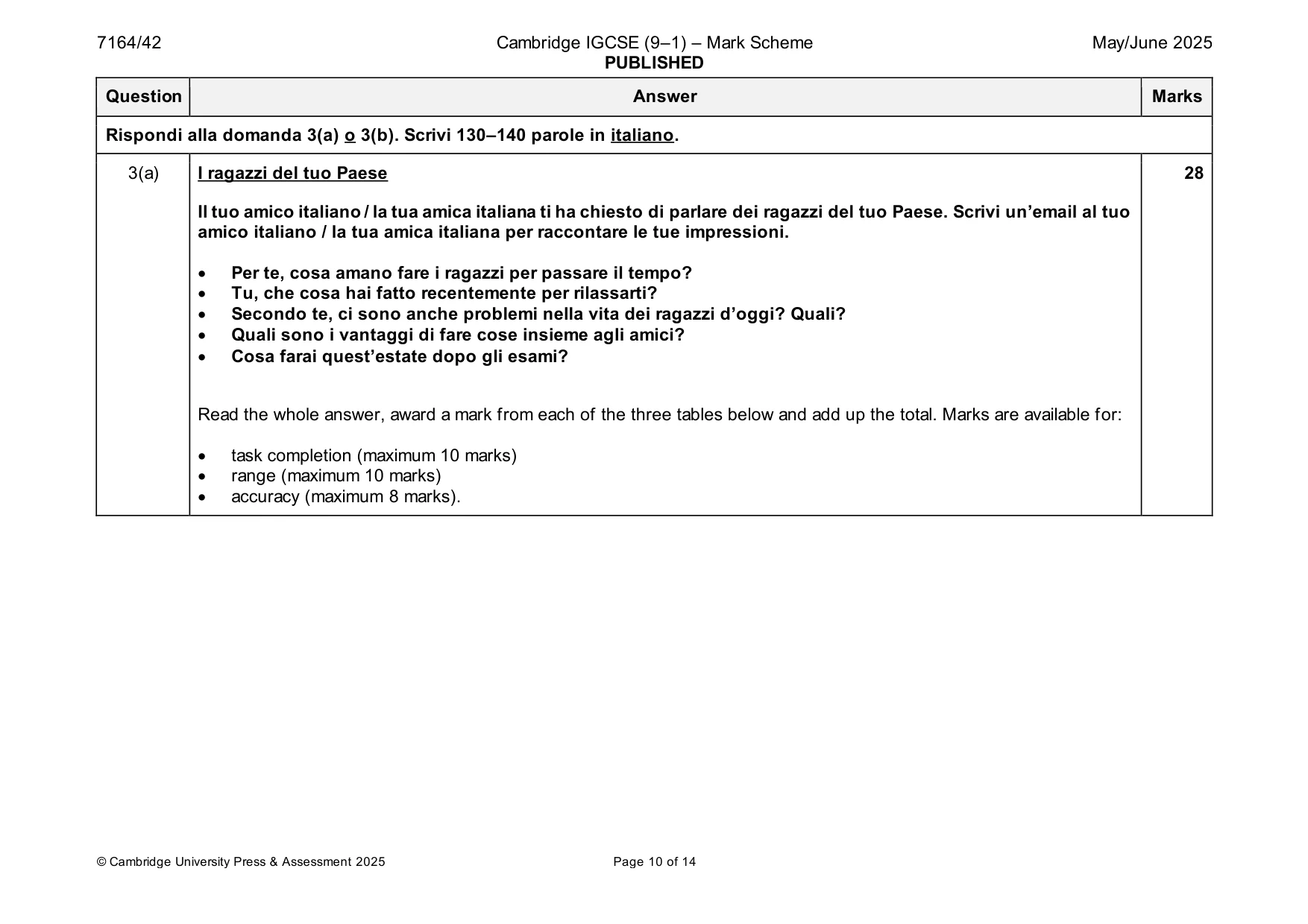 Mark scheme, page 10 of 14