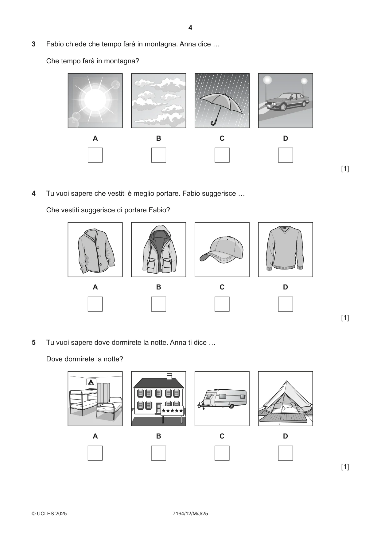 Cambridge IGCSE Italian (9-1) 7164 2025 May/June Paper 1 · Variant 2 question paper, page 4 of 16