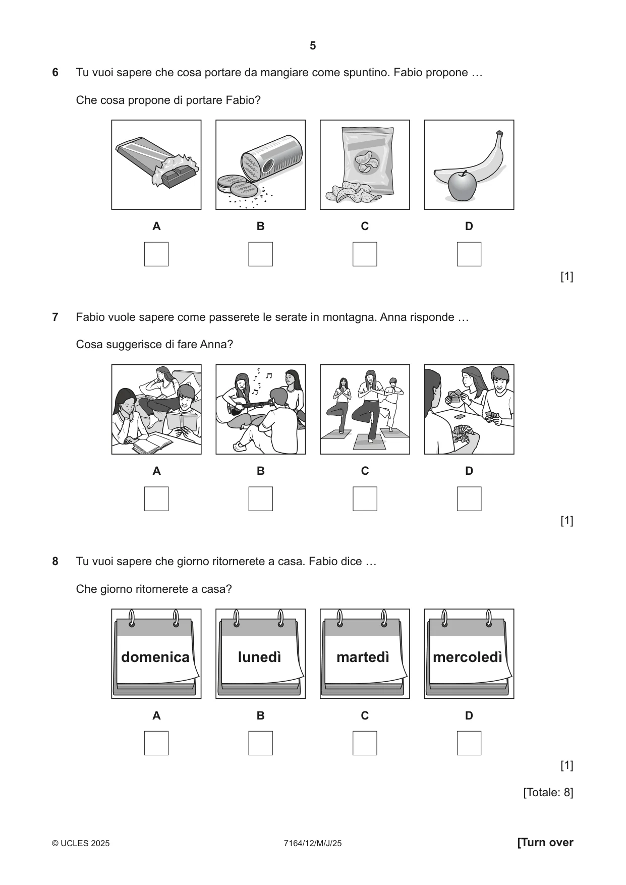 Cambridge IGCSE Italian (9-1) 7164 2025 May/June Paper 1 · Variant 2 question paper, page 5 of 16