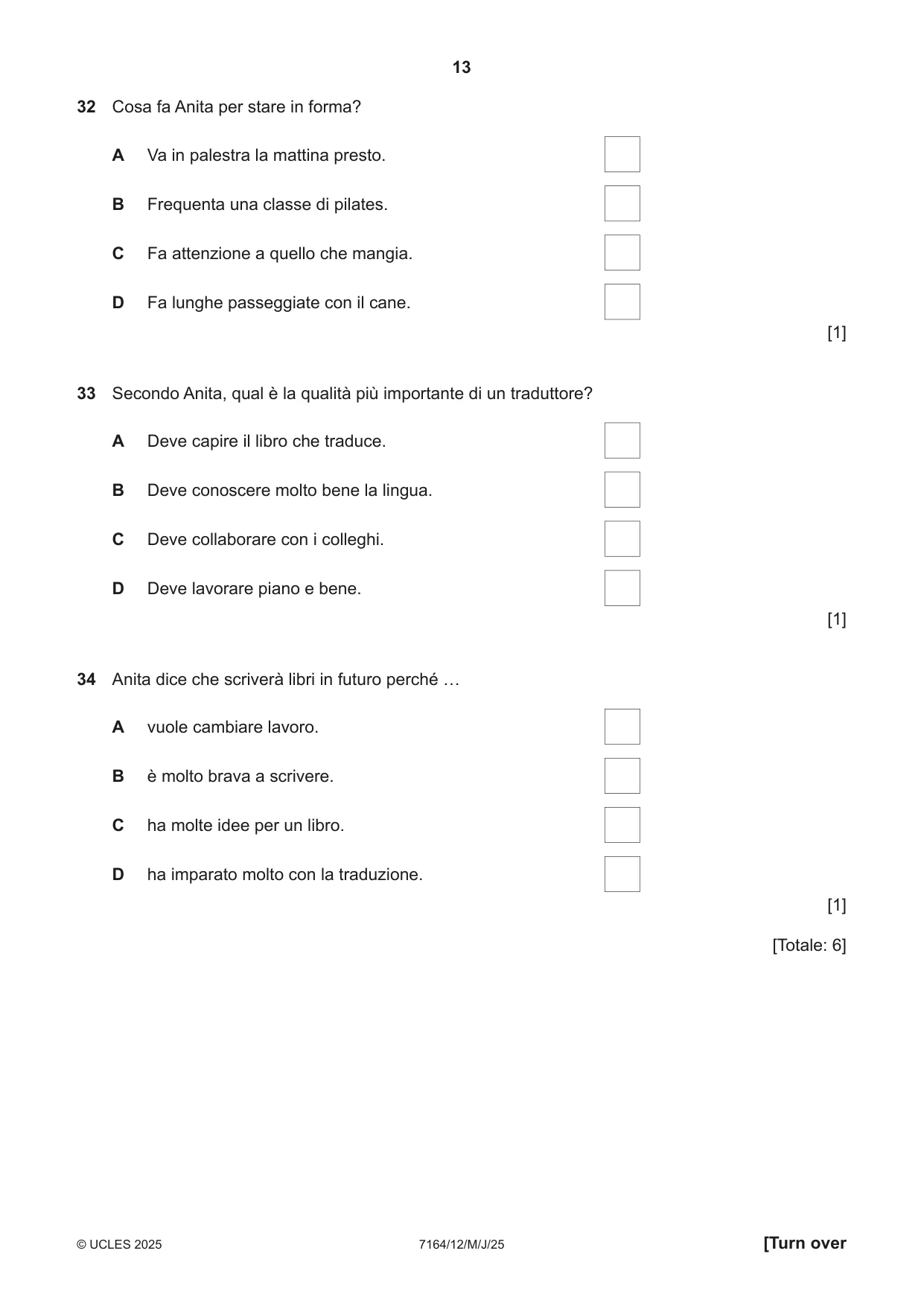 Cambridge IGCSE Italian (9-1) 7164 2025 May/June Paper 1 · Variant 2 question paper, page 13 of 16