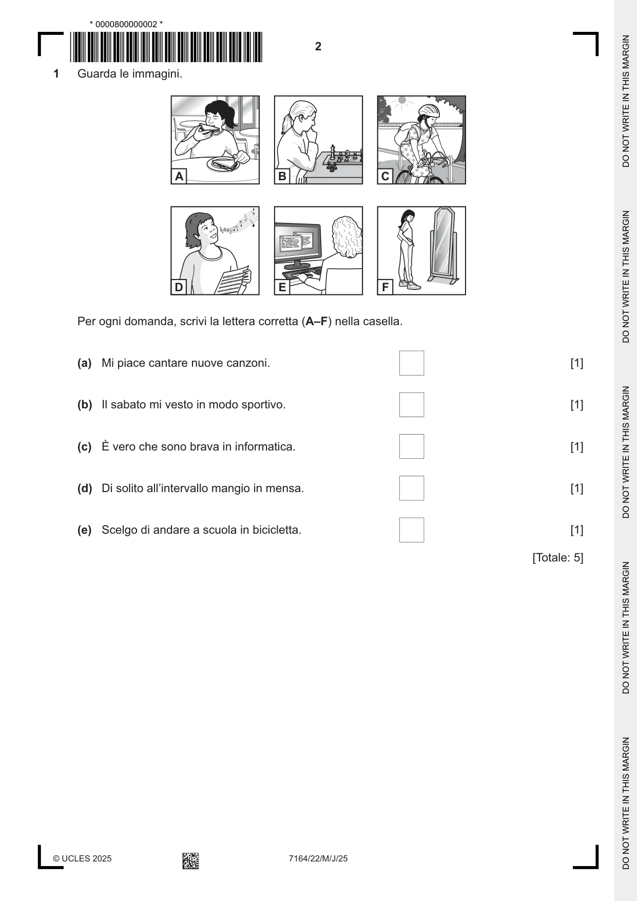 Cambridge IGCSE Italian (9-1) 7164 2025 May/June Paper 2 · Variant 2 question paper, page 2 of 12