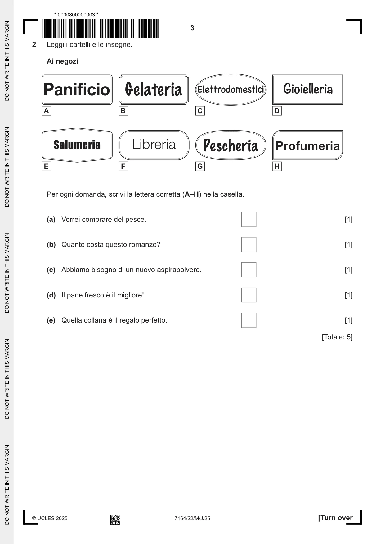 Cambridge IGCSE Italian (9-1) 7164 2025 May/June Paper 2 · Variant 2 question paper, page 3 of 12