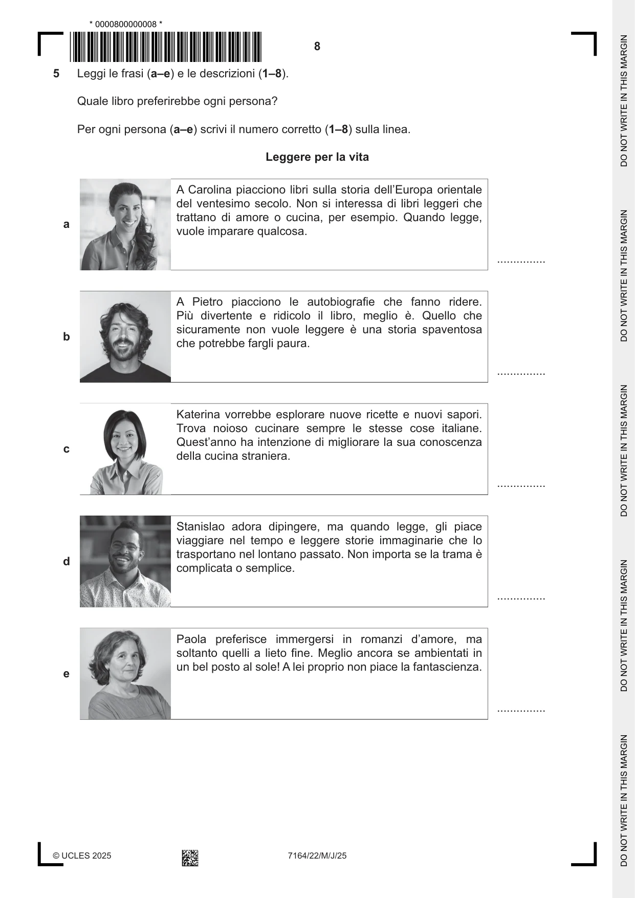 Cambridge IGCSE Italian (9-1) 7164 2025 May/June Paper 2 · Variant 2 question paper, page 8 of 12