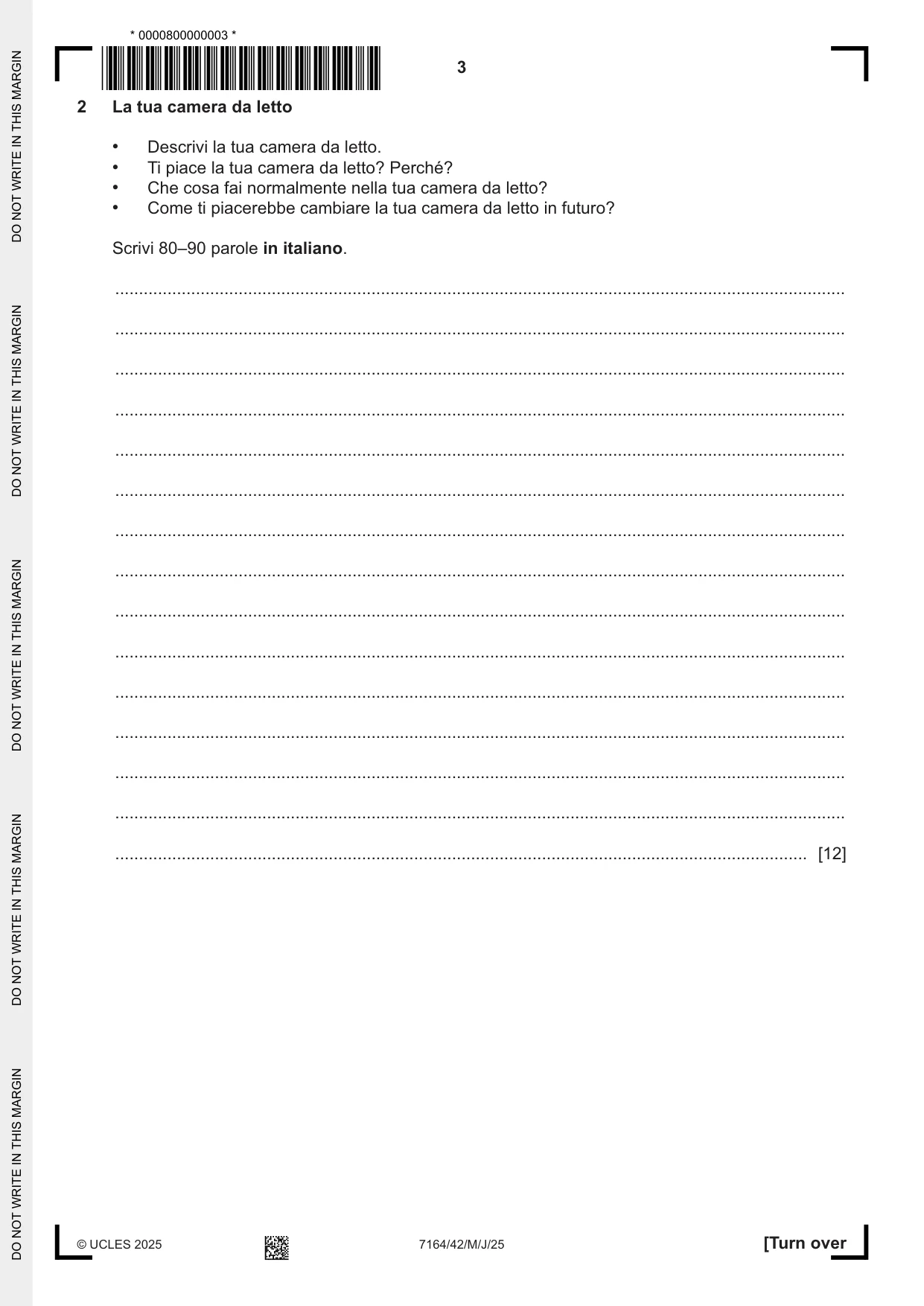 Cambridge IGCSE Italian (9-1) 7164 2025 May/June Paper 4 · Variant 2 question paper, page 3 of 8
