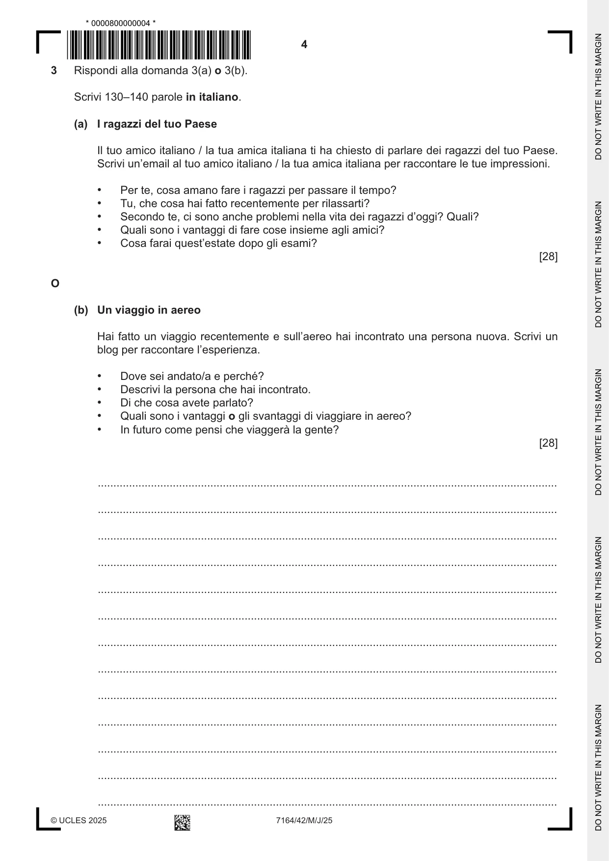 Cambridge IGCSE Italian (9-1) 7164 2025 May/June Paper 4 · Variant 2 question paper, page 4 of 8